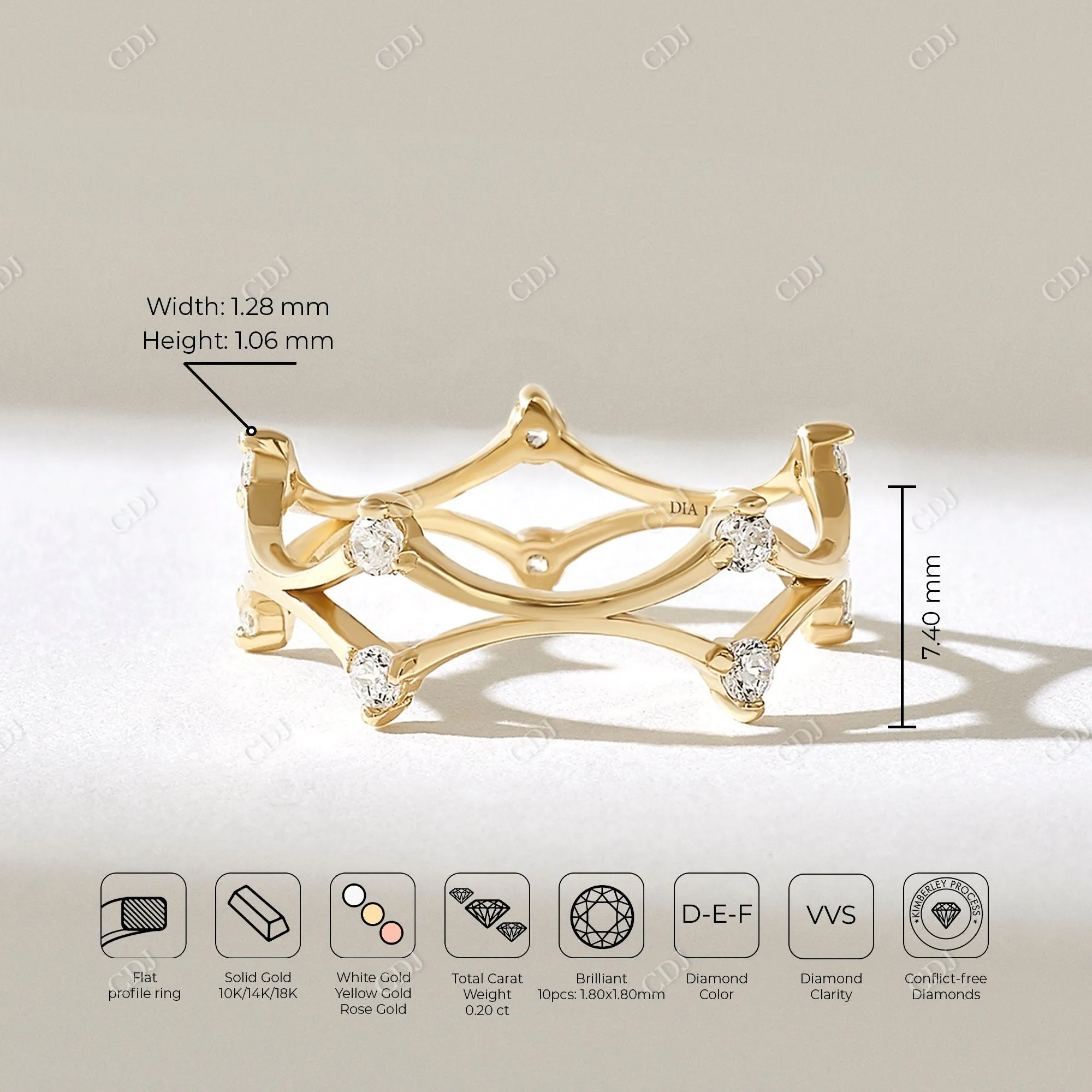 0.20CTW Round Real Diamond Crown Set Wedding Band