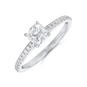 0.25ct Ophelia Shoulder Set Cushion Cut Diamond Solitaire Engagement Ring | 18ct White Gold