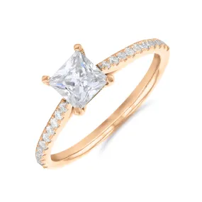 0.35ct Ophelia Shoulder Set Princess Cut Diamond Solitaire Engagement Ring | 18ct Rose Gold