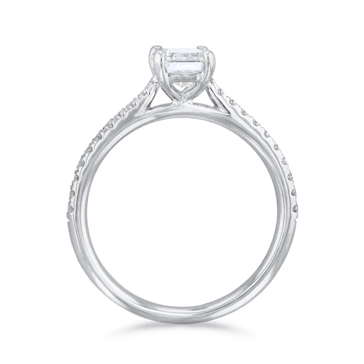 0.50ct Ophelia Shoulder Set Emerald Cut Diamond Solitaire Engagement Ring | 18ct White Gold