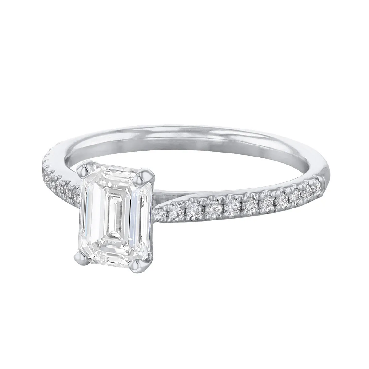 0.50ct Ophelia Shoulder Set Emerald Cut Diamond Solitaire Engagement Ring | 18ct White Gold