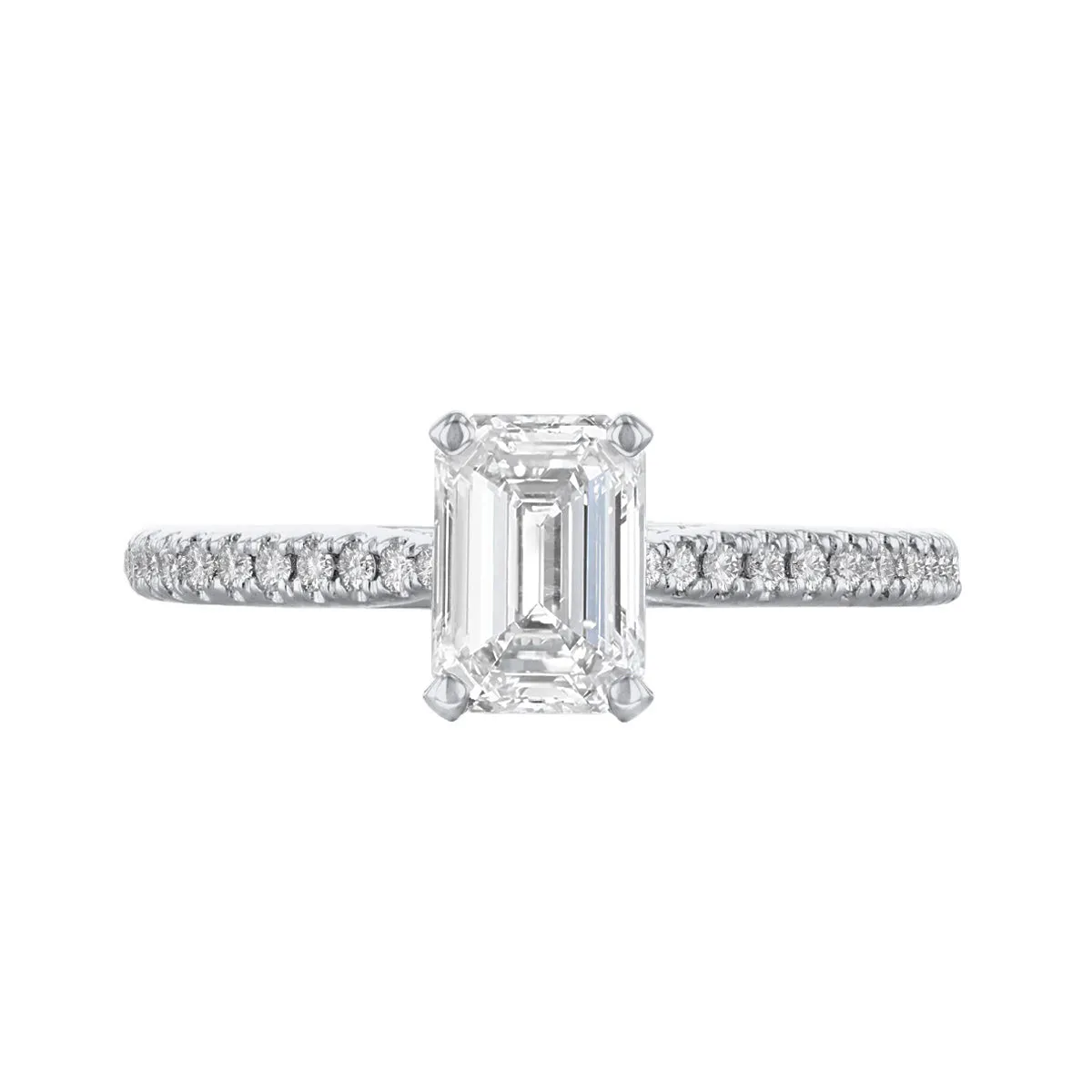 0.50ct Ophelia Shoulder Set Emerald Cut Diamond Solitaire Engagement Ring | 18ct White Gold