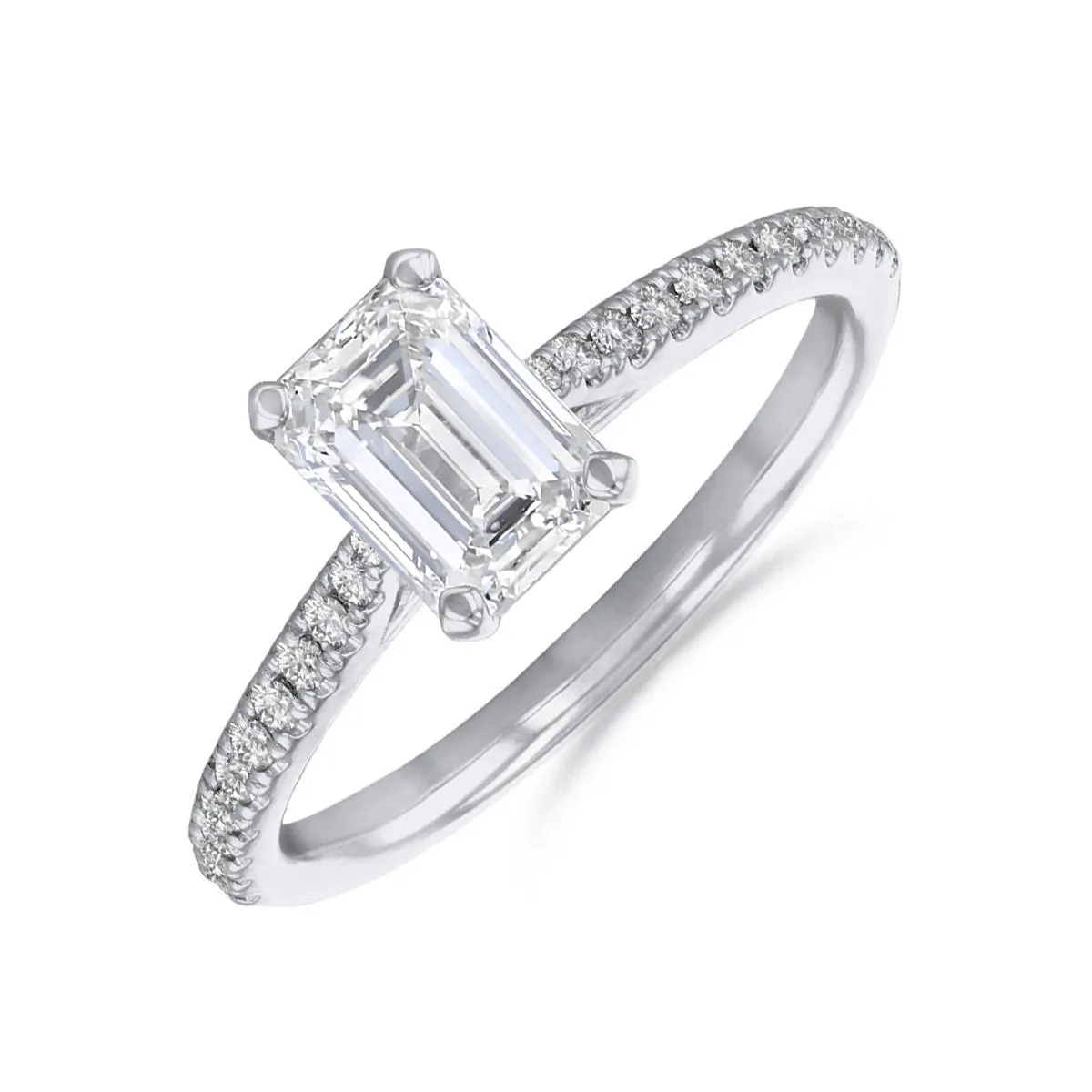 0.50ct Ophelia Shoulder Set Emerald Cut Diamond Solitaire Engagement Ring | 18ct White Gold