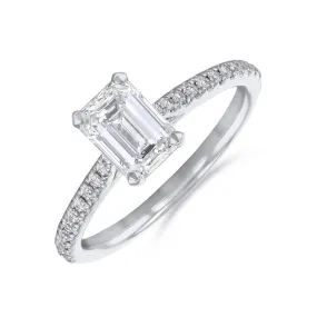 0.50ct Ophelia Shoulder Set Emerald Cut Diamond Solitaire Engagement Ring | 18ct White Gold