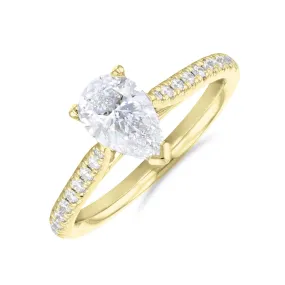 0.50ct Ophelia Shoulder Set Pear Cut Diamond Solitaire Engagement Ring | 18ct Yellow Gold