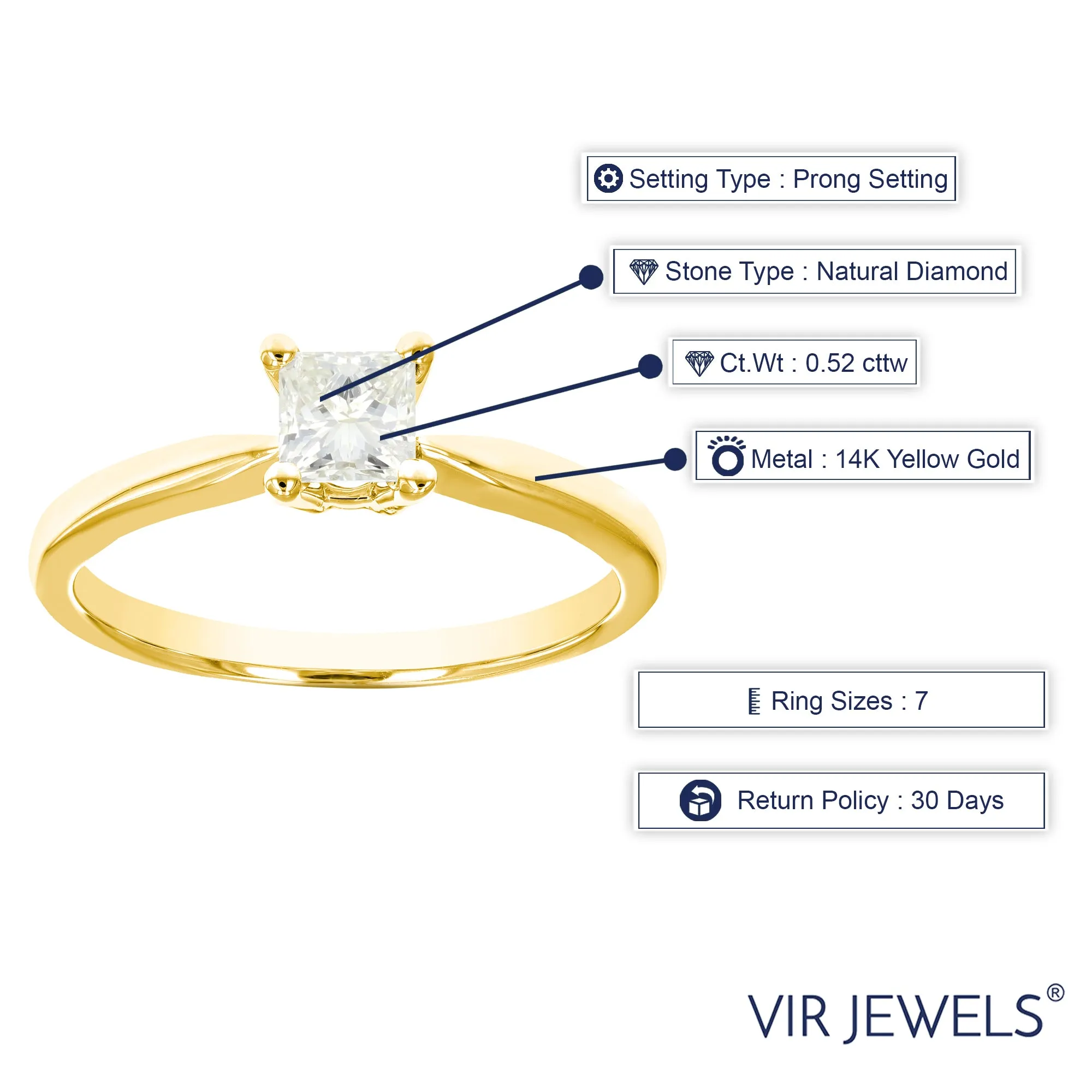 0.52 cttw Princess Diamond Engagement Ring in 14K Yellow Gold