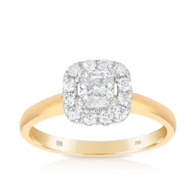 0.75ct TW Diamond Square Halo Engagement Ring in 18ct Yellow Gold