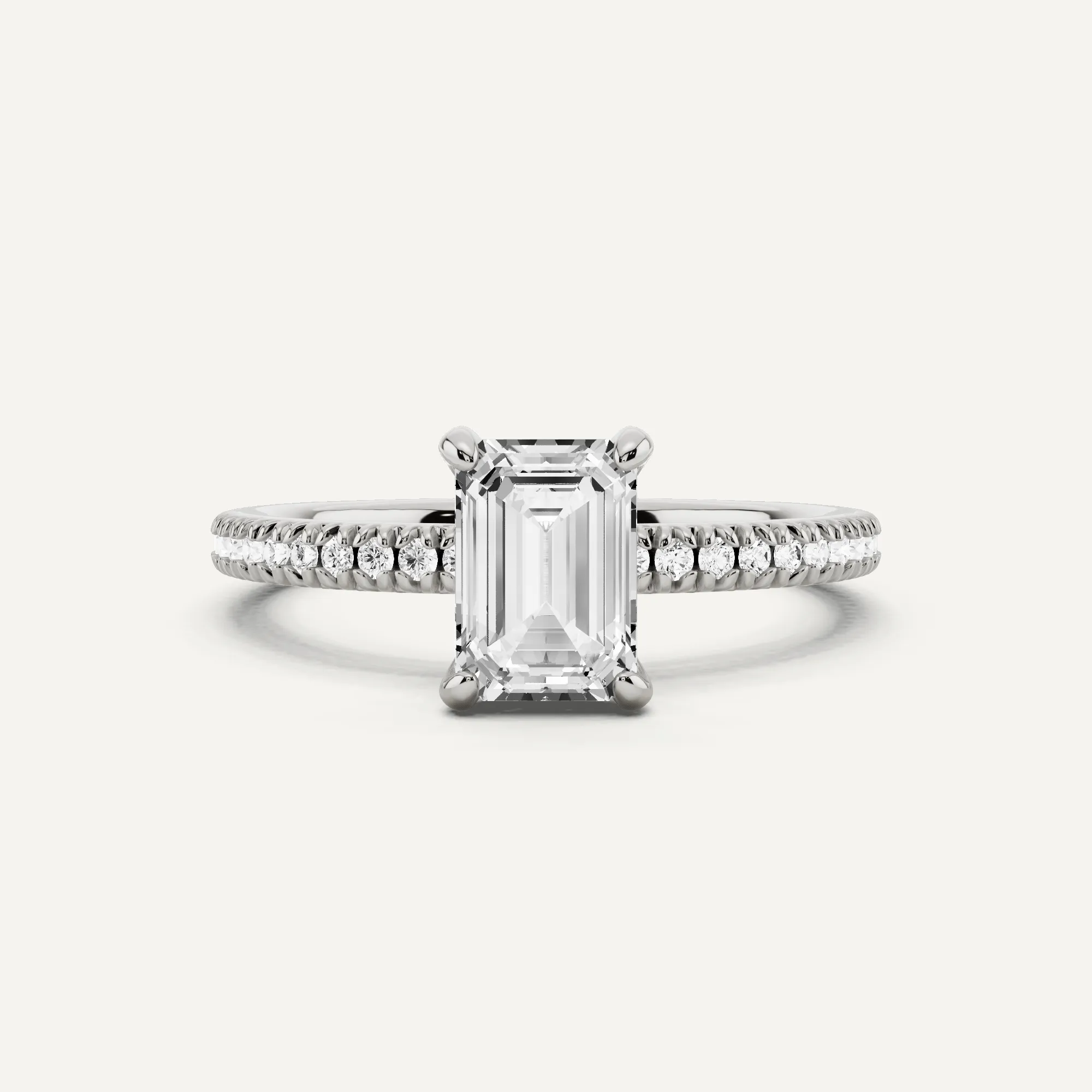 1 1/4 ctw Emerald Diamond Pave Set Side Stone Engagement Ring