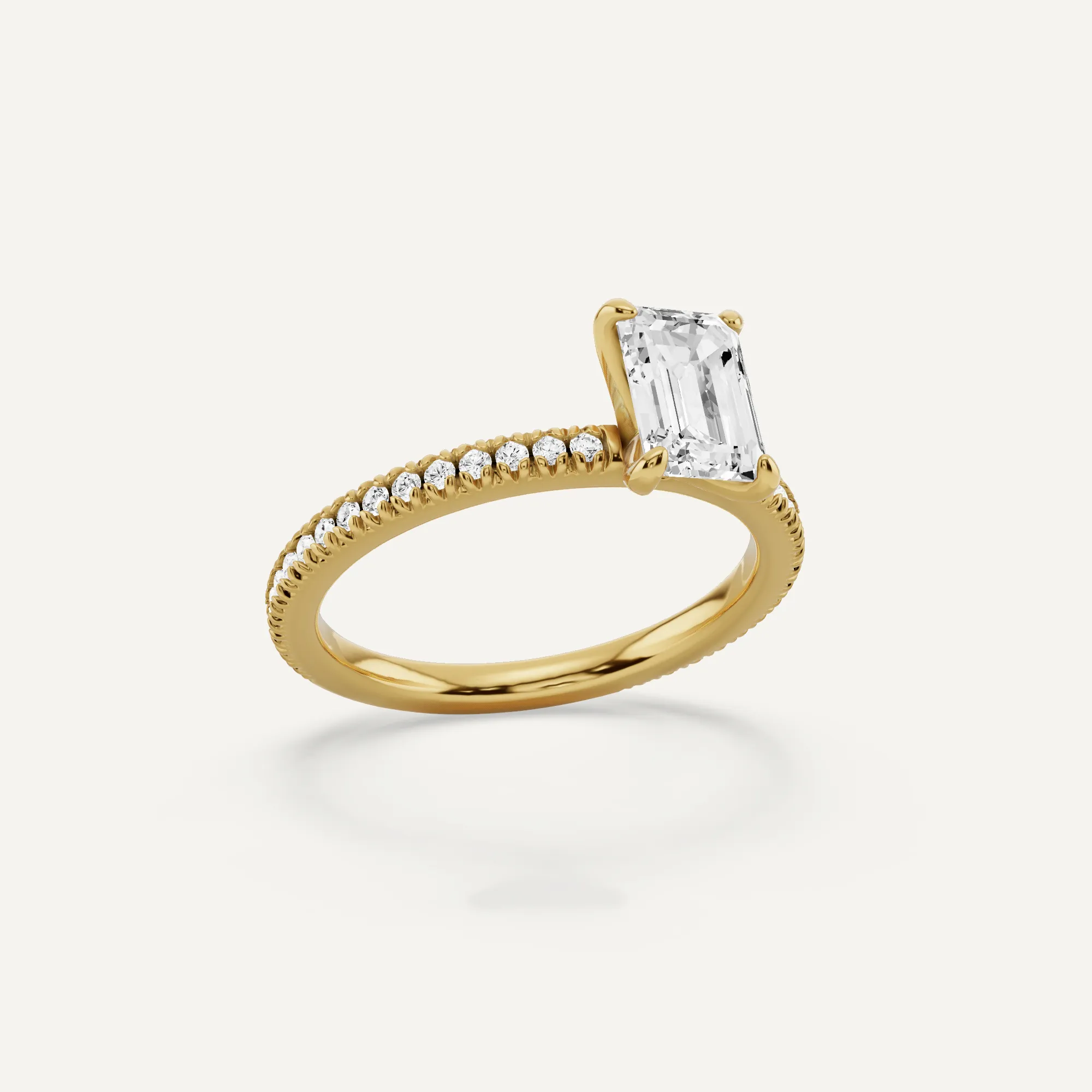 1 1/4 ctw Emerald Diamond Pave Set Side Stone Engagement Ring