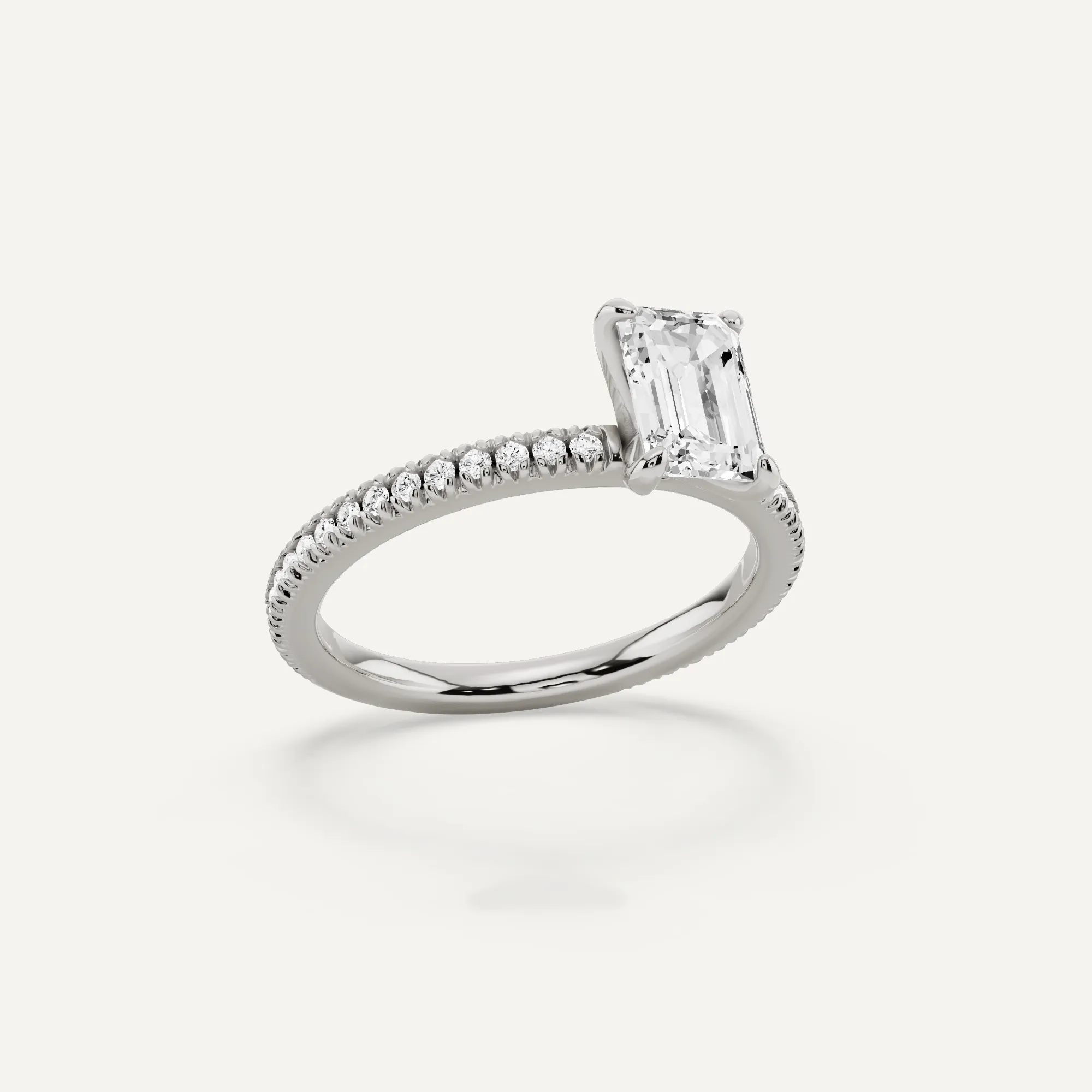 1 1/4 ctw Emerald Diamond Pave Set Side Stone Engagement Ring