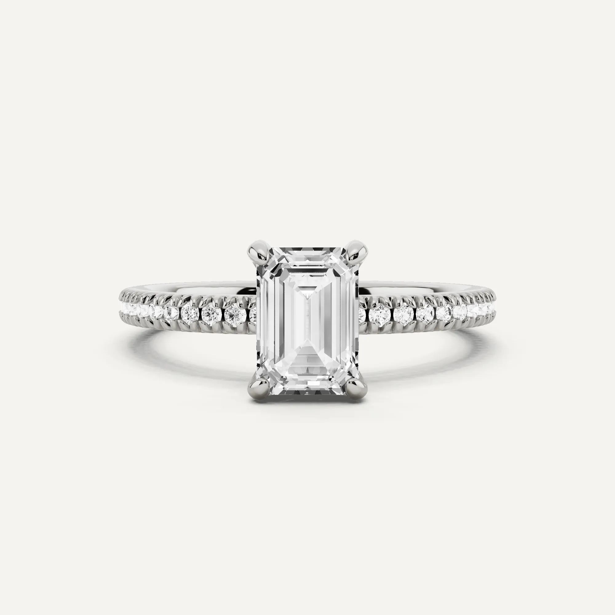 1 1/4 ctw Emerald Diamond Pave Set Side Stone Engagement Ring