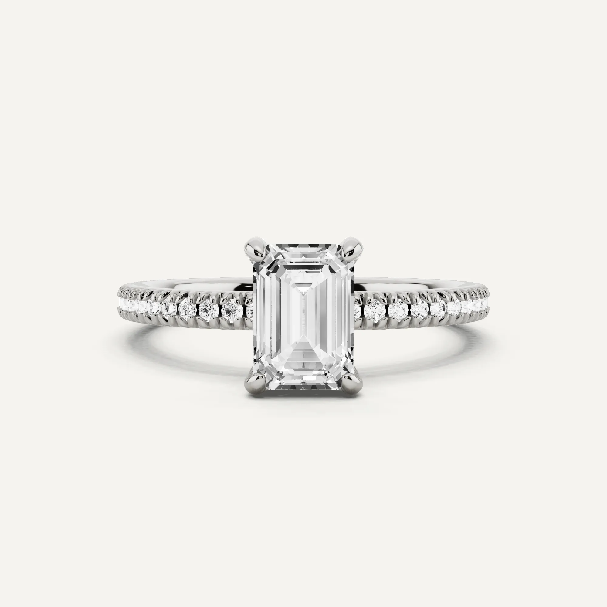 1 1/4 ctw Emerald Diamond Pave Set Side Stone Engagement Ring