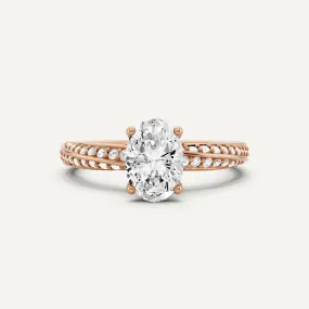 1 1/4 ctw Oval Diamond Spiral Twist Side Stone Engagement Ring