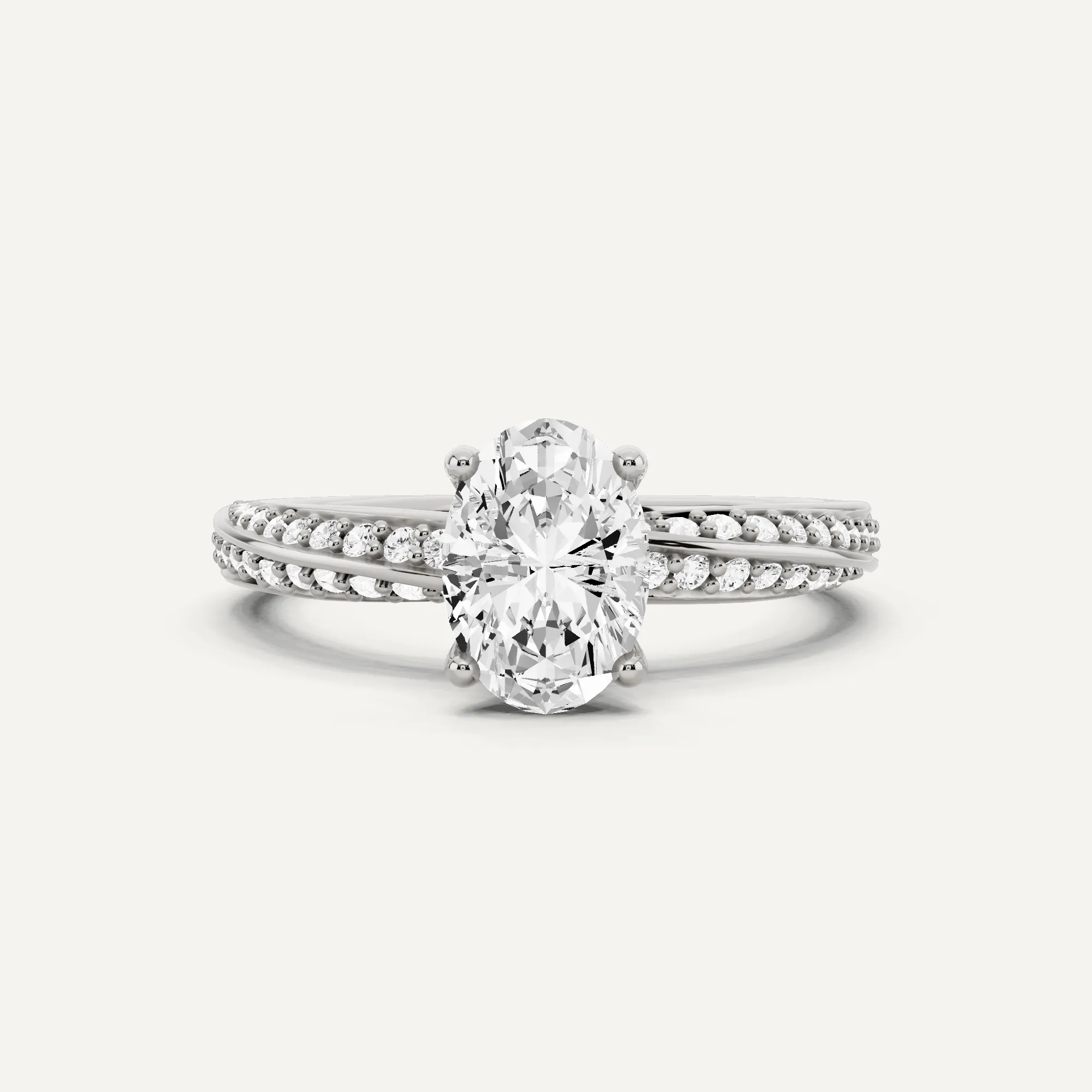 1 1/4 ctw Oval Diamond Spiral Twist Side Stone Engagement Ring