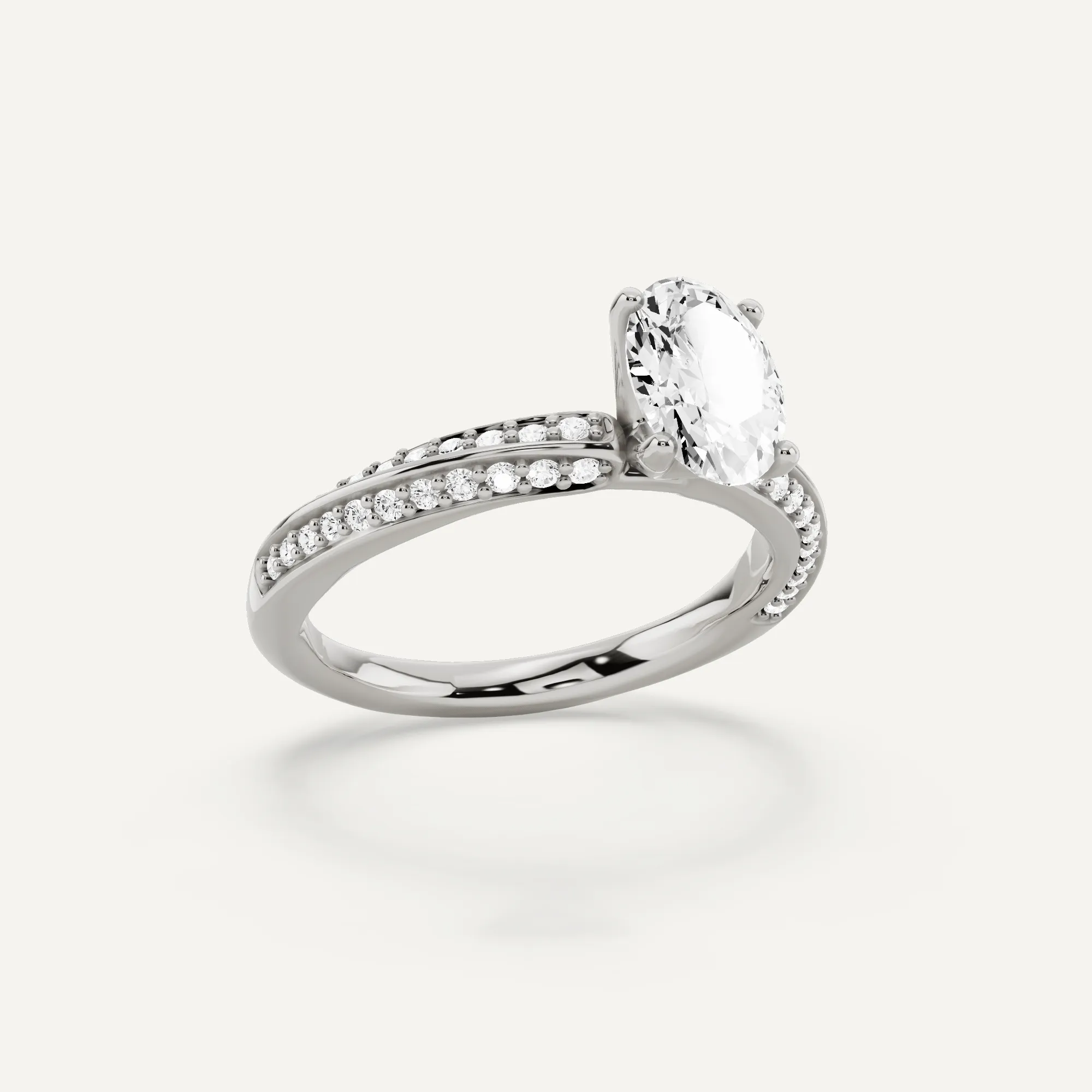 1 1/4 ctw Oval Diamond Spiral Twist Side Stone Engagement Ring