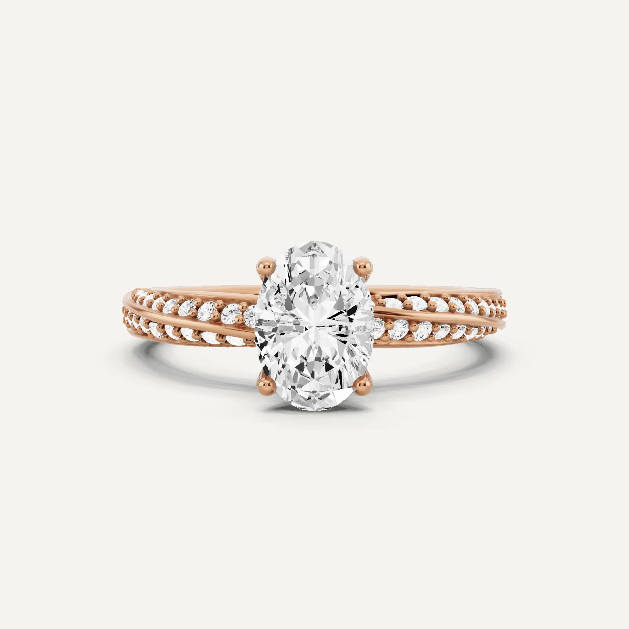 1 1/4 ctw Oval Diamond Spiral Twist Side Stone Engagement Ring