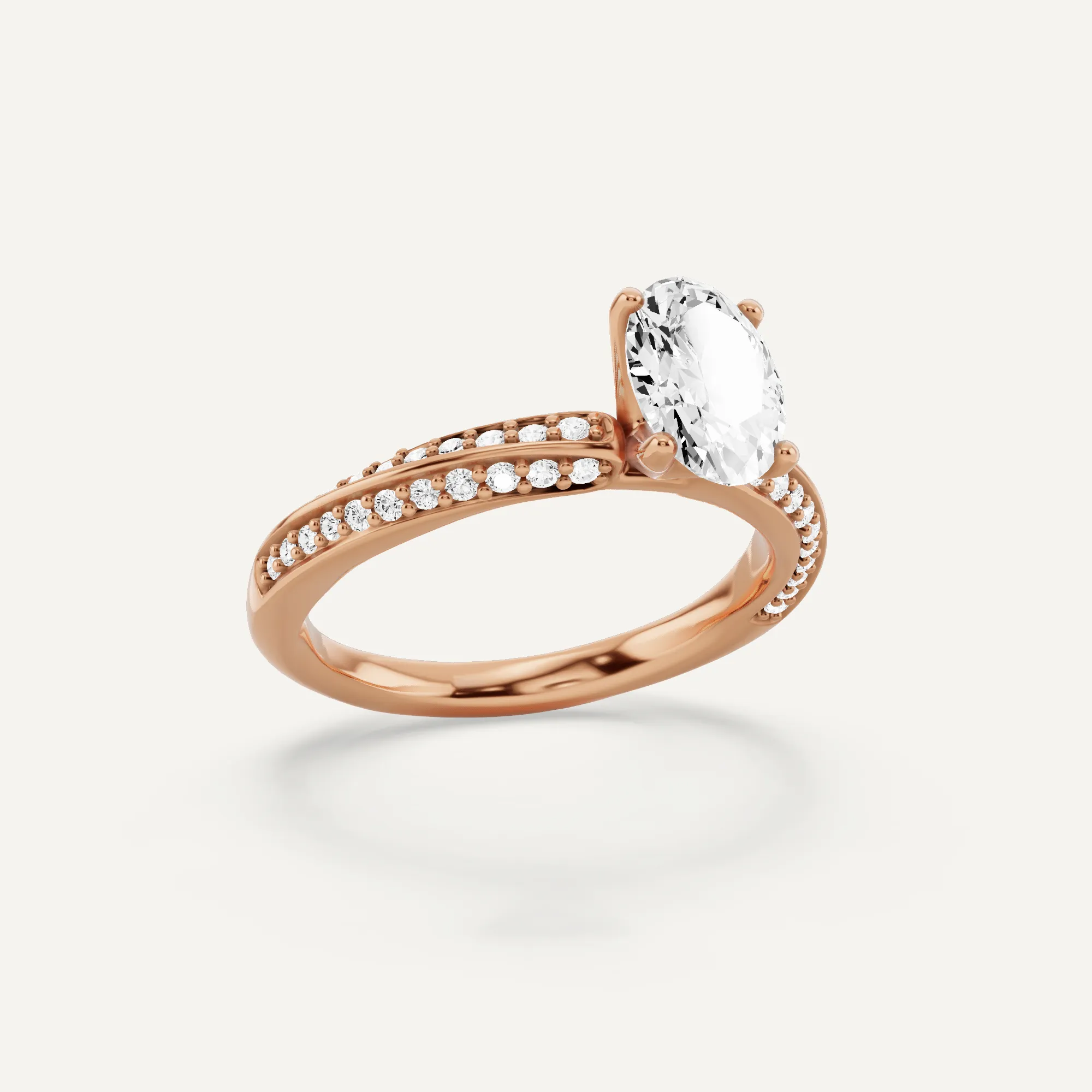 1 1/4 ctw Oval Diamond Spiral Twist Side Stone Engagement Ring