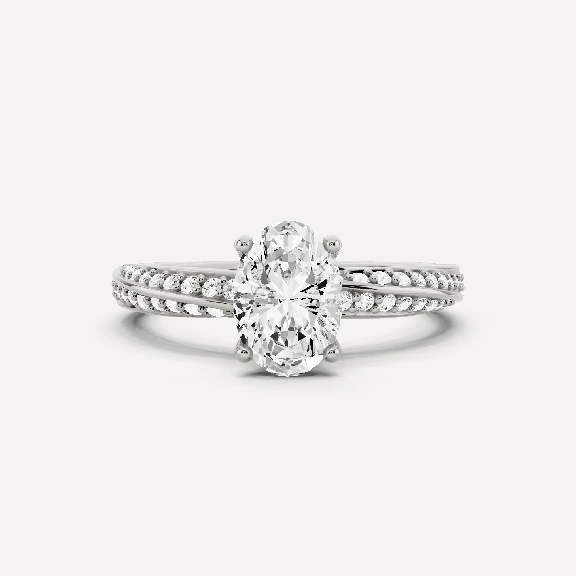 1 1/4 ctw Oval Diamond Spiral Twist Side Stone Engagement Ring