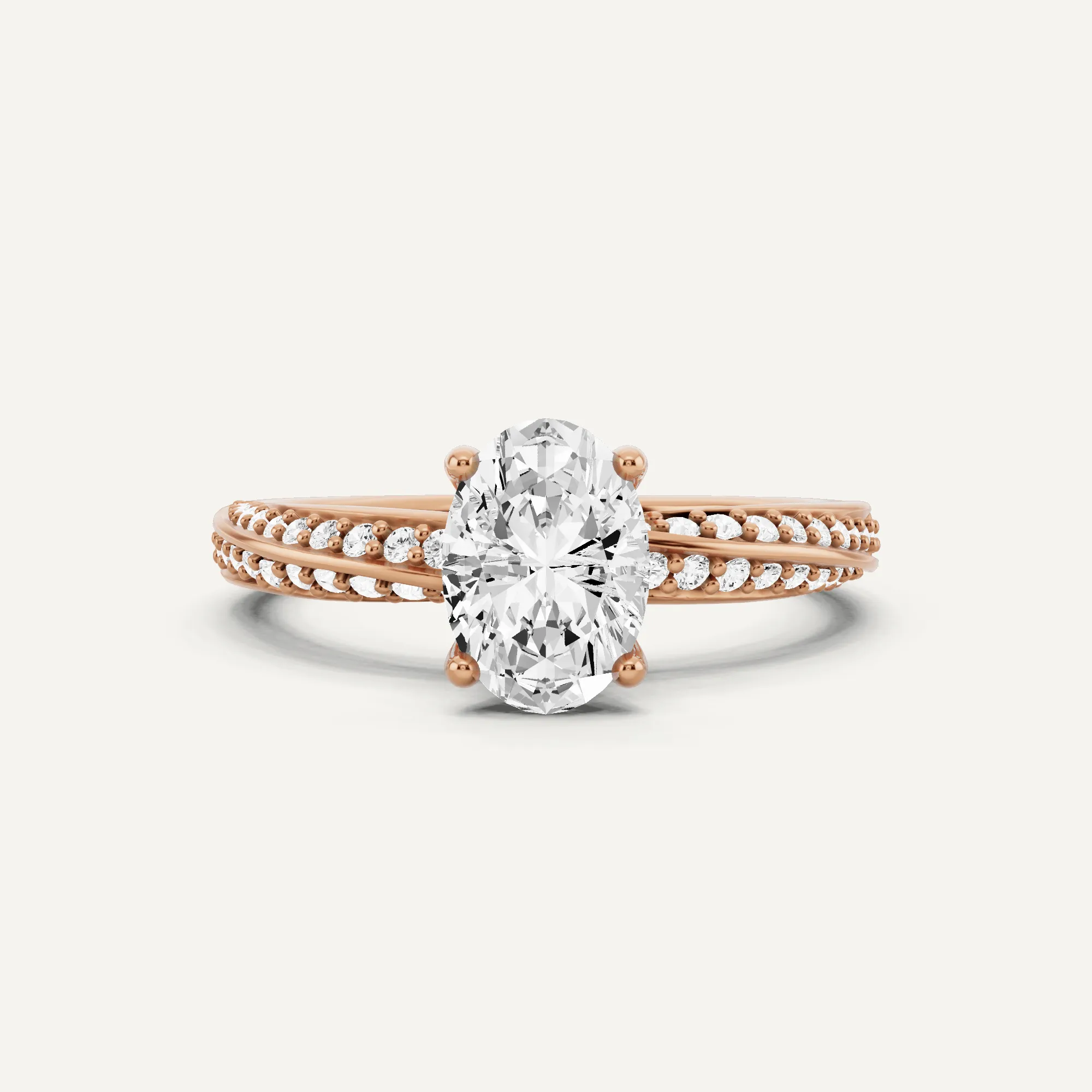 1 1/4 ctw Oval Diamond Spiral Twist Side Stone Engagement Ring