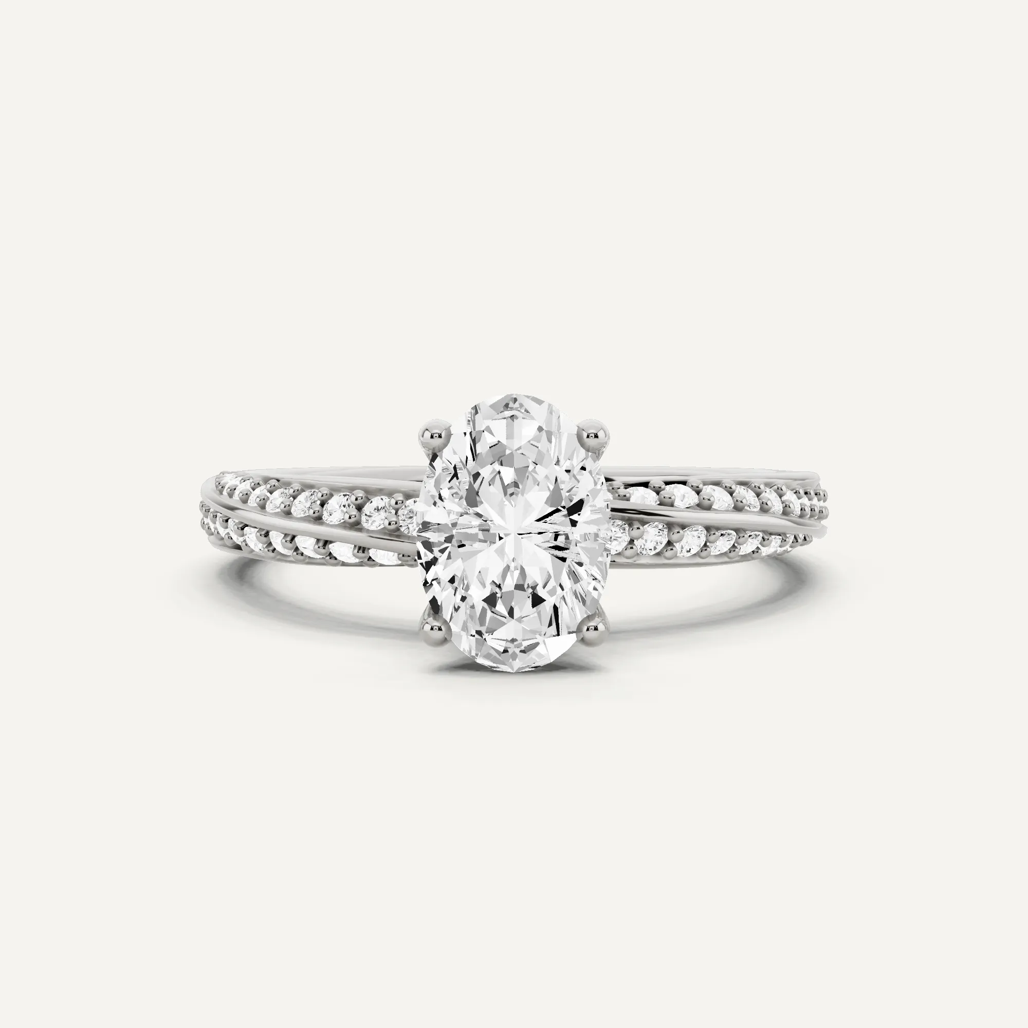 1 1/4 ctw Oval Diamond Spiral Twist Side Stone Engagement Ring
