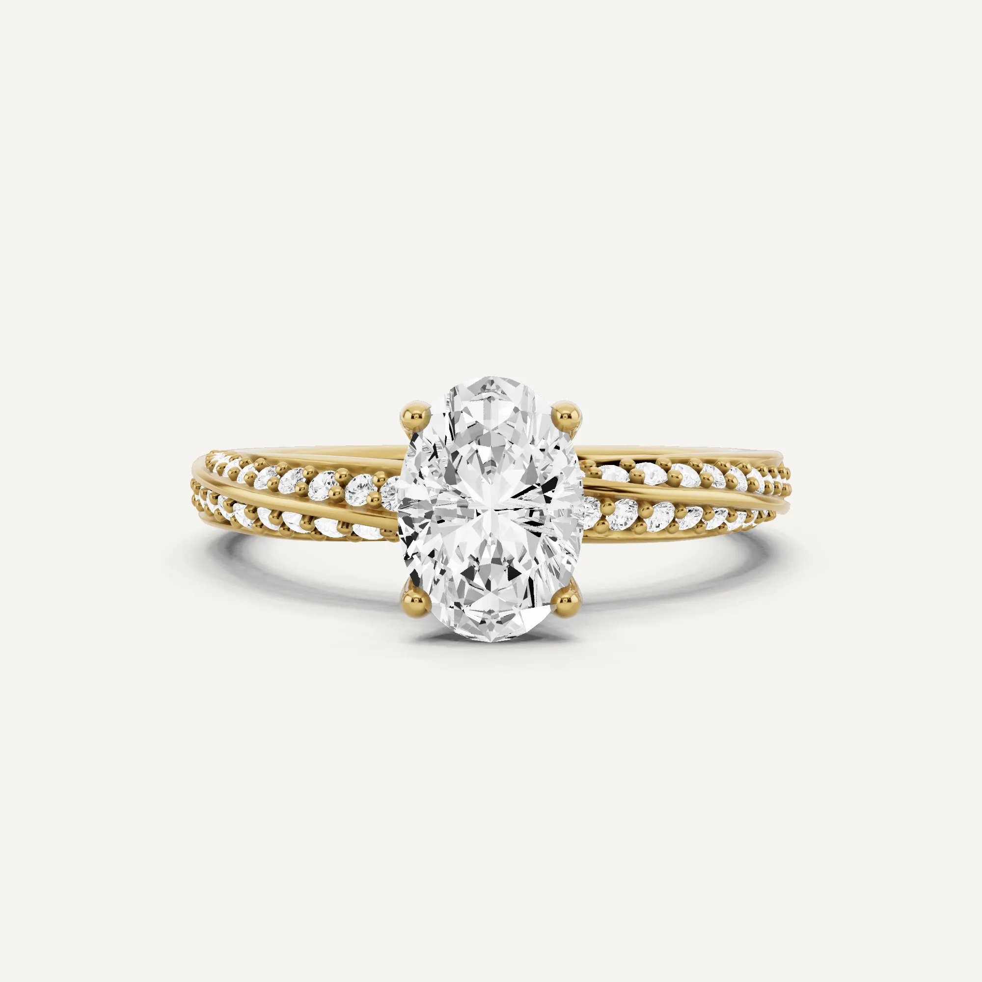 1 1/4 ctw Oval Diamond Spiral Twist Side Stone Engagement Ring