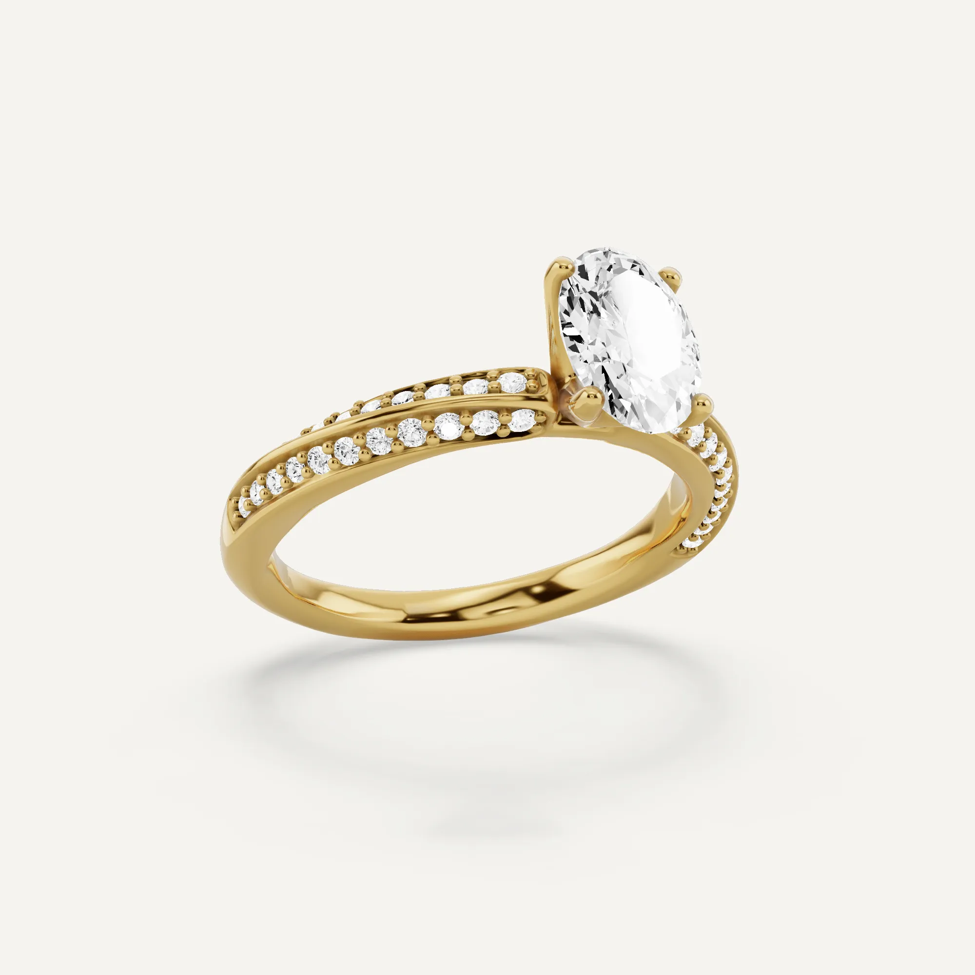 1 1/4 ctw Oval Diamond Spiral Twist Side Stone Engagement Ring