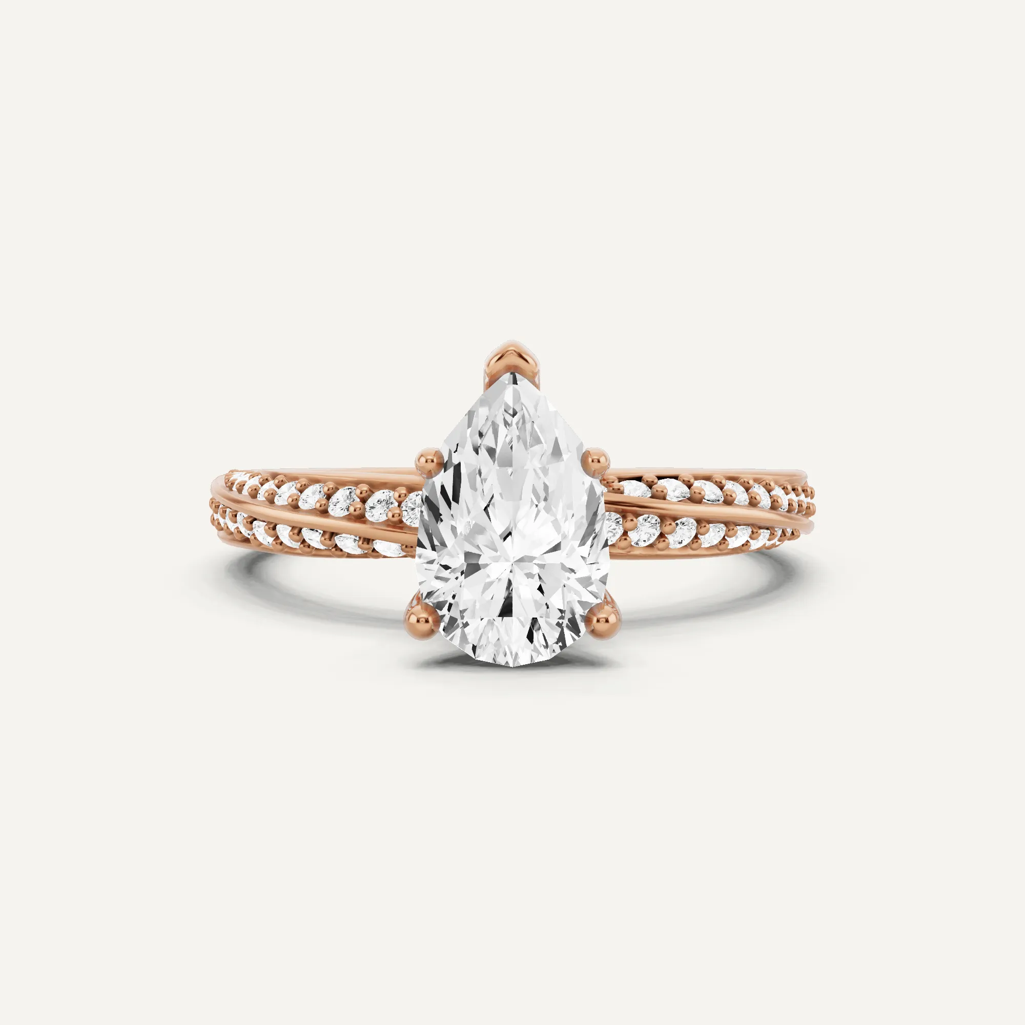 1 1/4 ctw Pear Diamond Spiral Twist Side Stone Engagement Ring