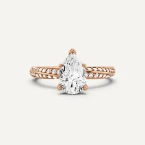 1 1/4 ctw Pear Diamond Spiral Twist Side Stone Engagement Ring