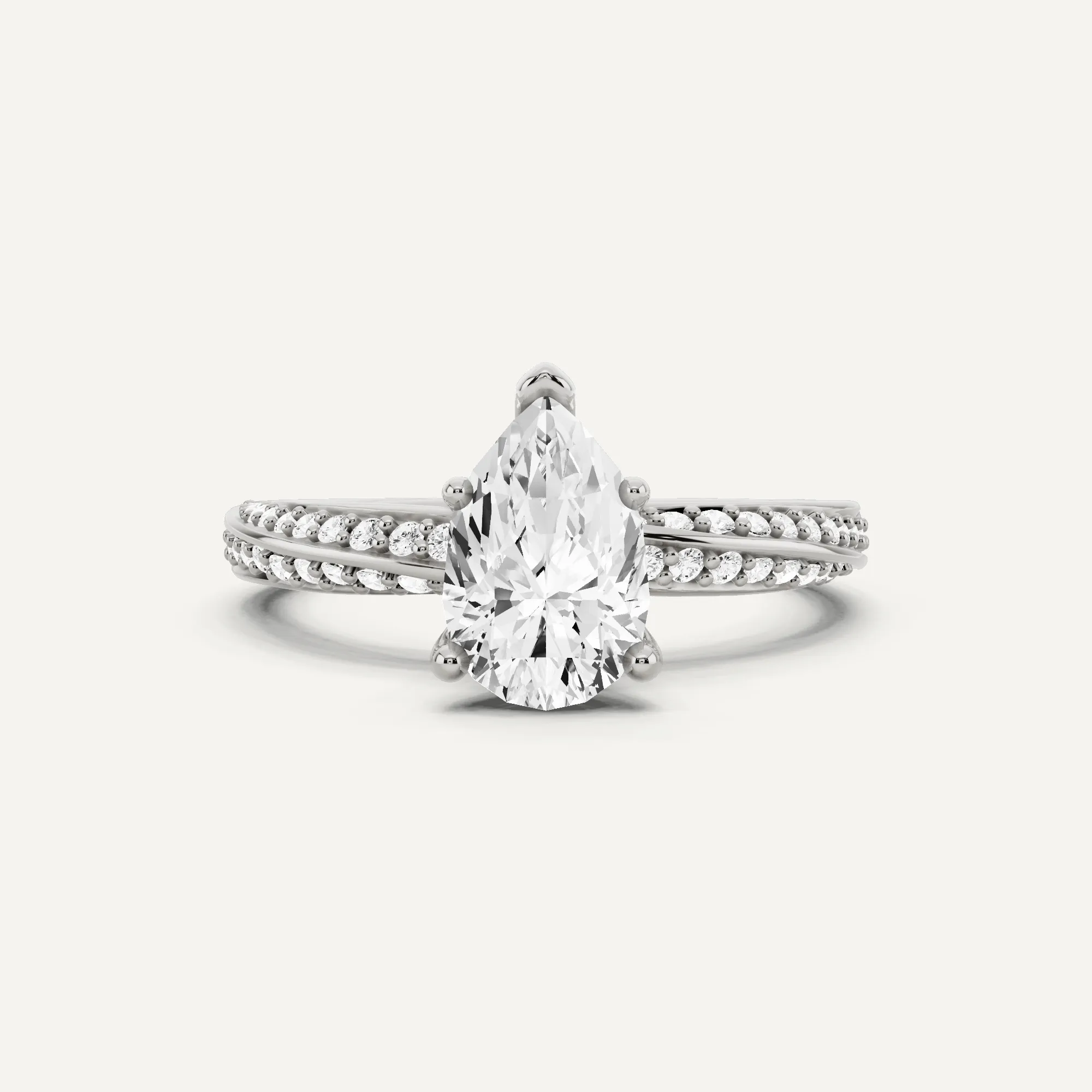 1 1/4 ctw Pear Diamond Spiral Twist Side Stone Engagement Ring