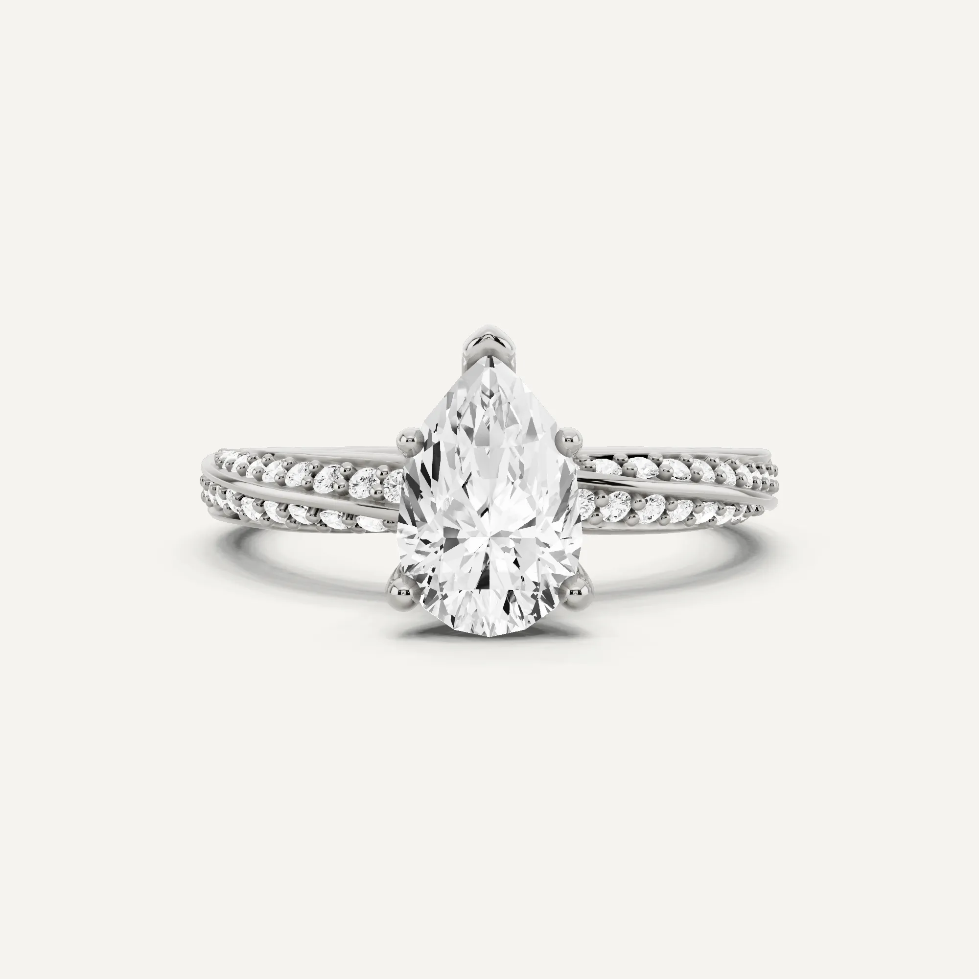 1 1/4 ctw Pear Diamond Spiral Twist Side Stone Engagement Ring