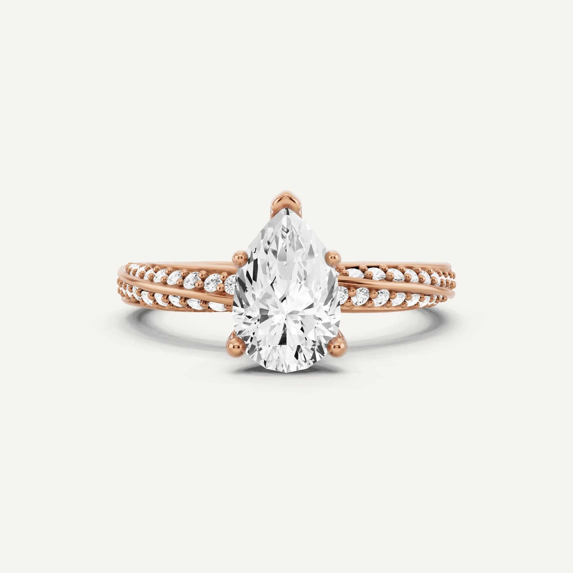 1 1/4 ctw Pear Diamond Spiral Twist Side Stone Engagement Ring