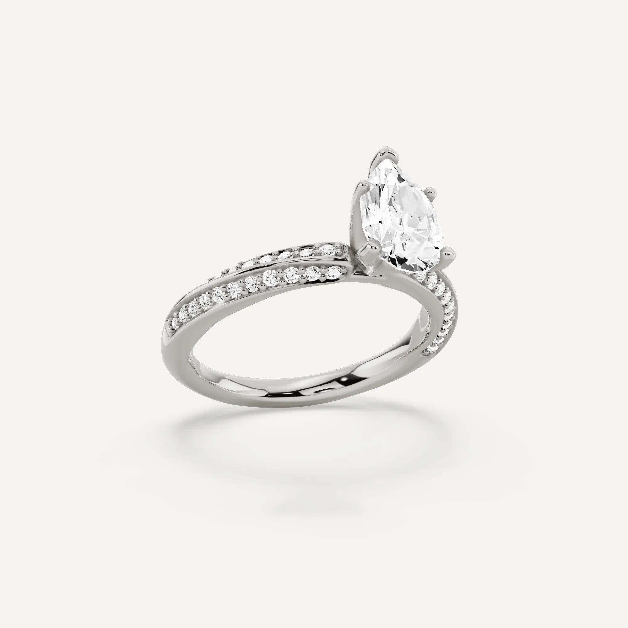 1 1/4 ctw Pear Diamond Spiral Twist Side Stone Engagement Ring