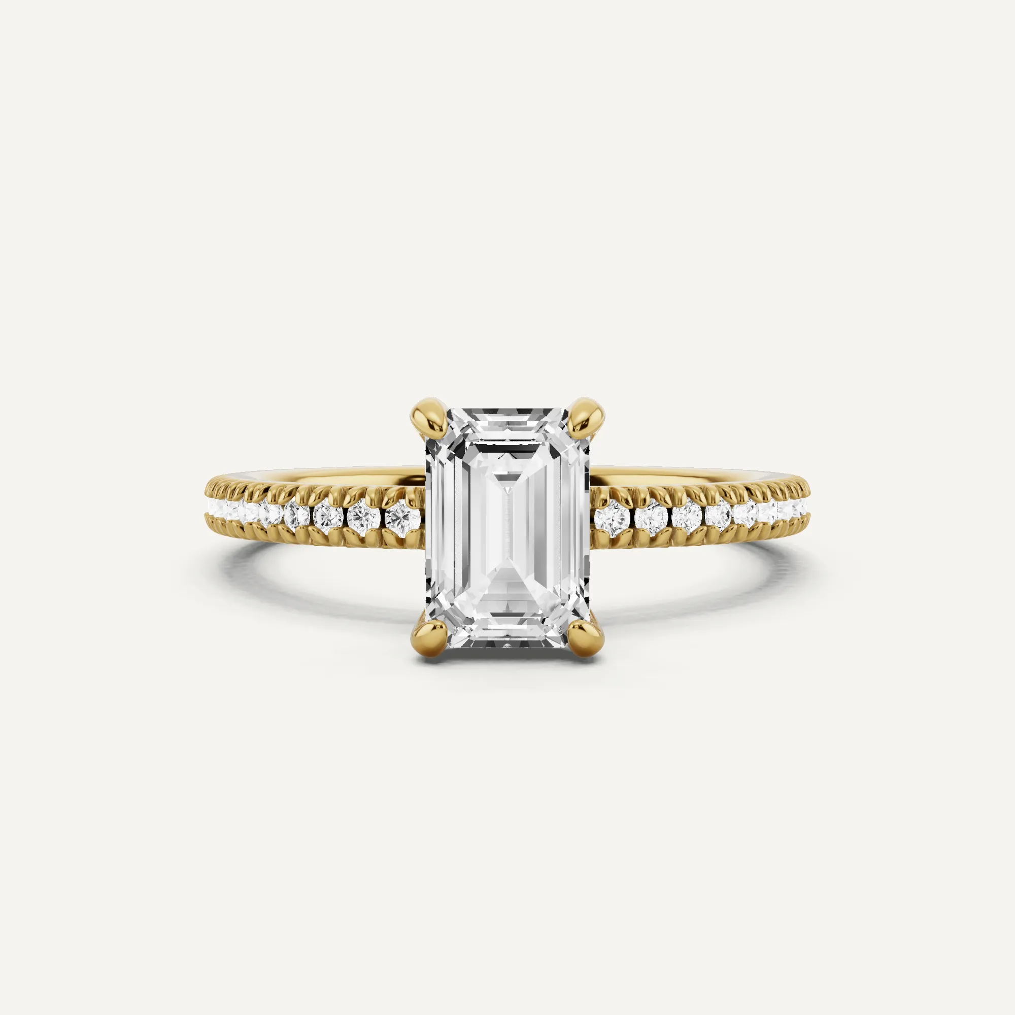 1 1/6 ctw Emerald Diamond Classic Pave Side Stone Engagement Ring