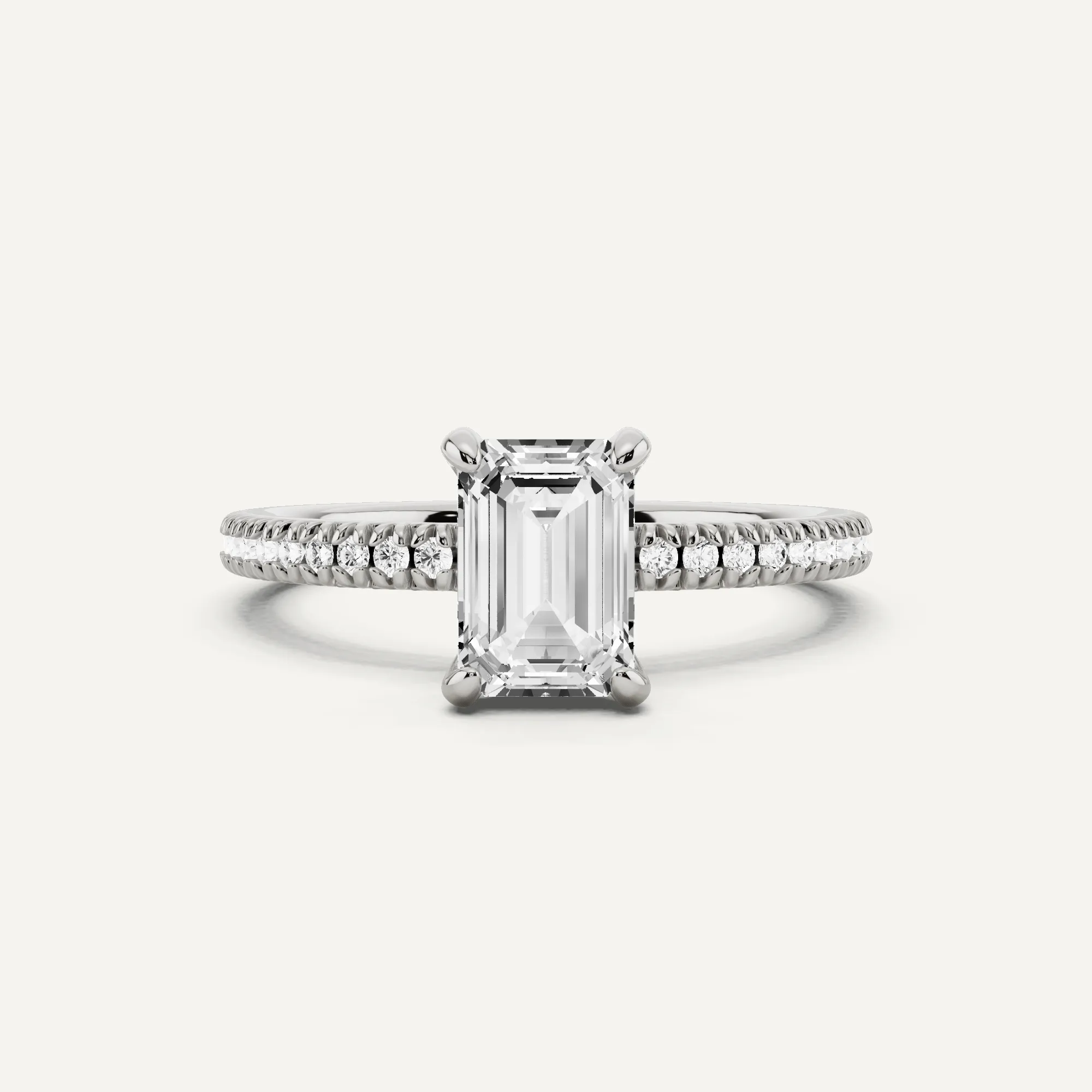 1 1/6 ctw Emerald Diamond Classic Pave Side Stone Engagement Ring