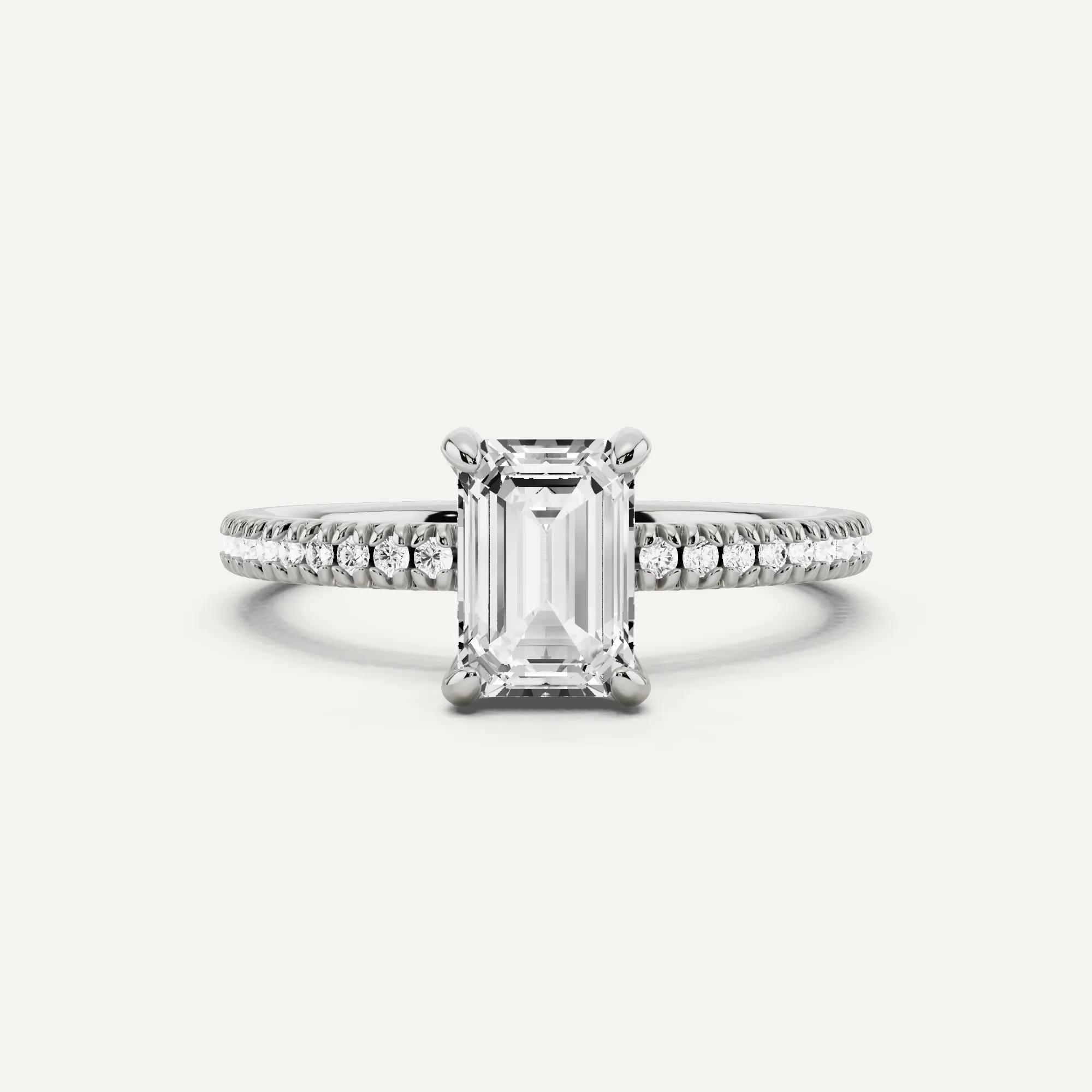 1 1/6 ctw Emerald Diamond Classic Pave Side Stone Engagement Ring