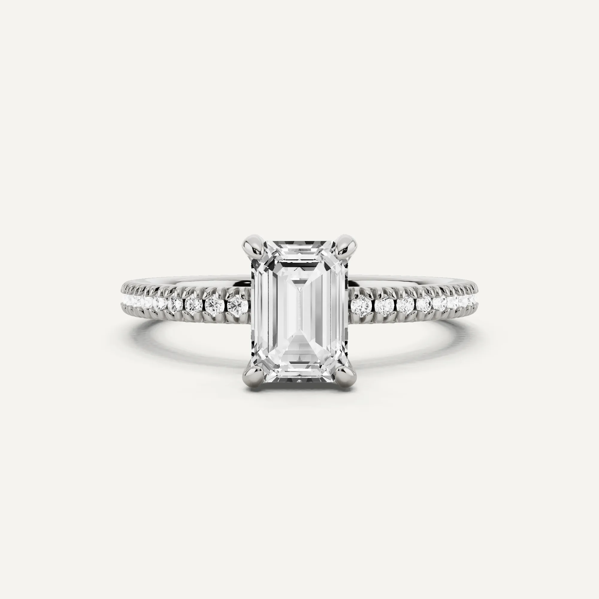 1 1/6 ctw Emerald Diamond Classic Pave Side Stone Engagement Ring