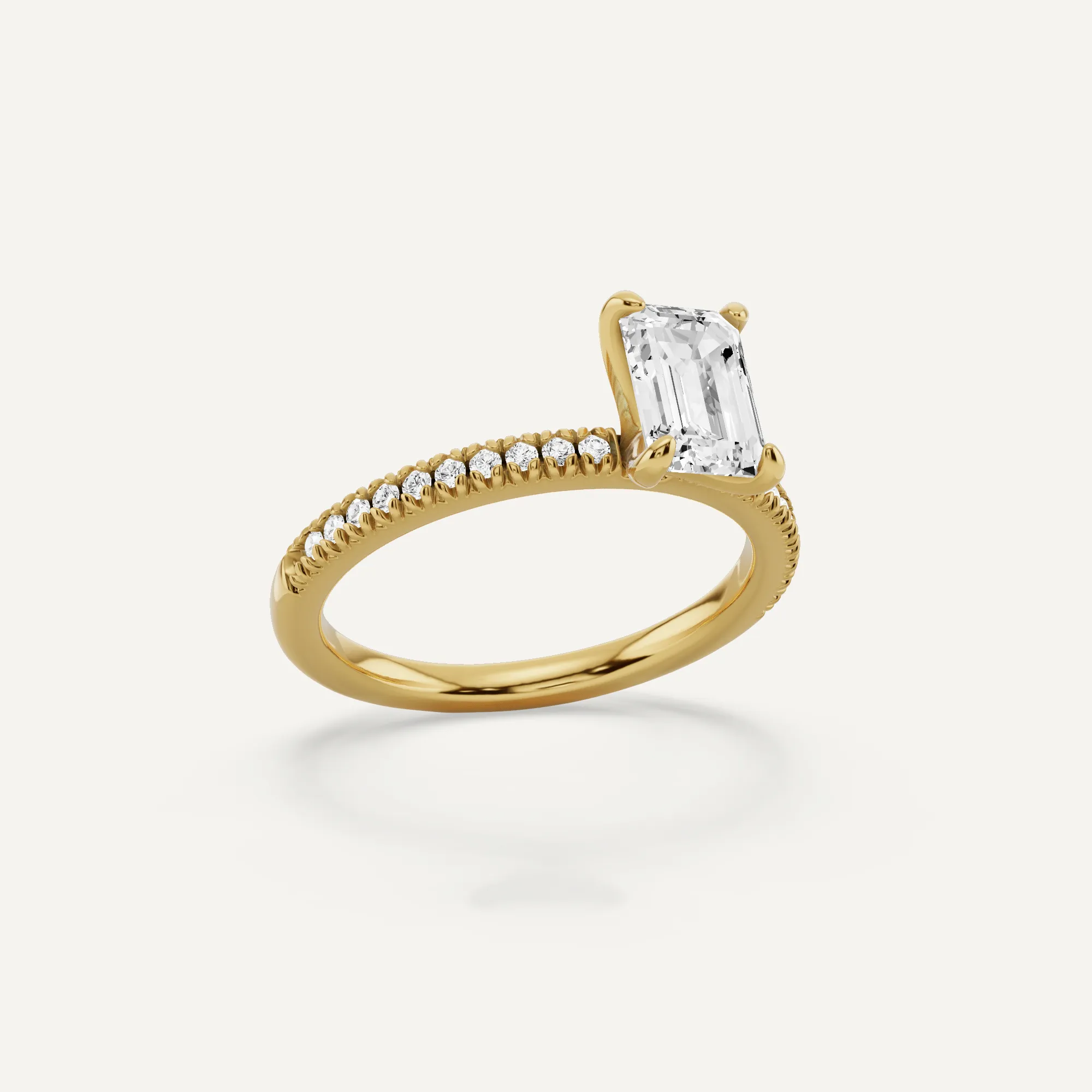 1 1/6 ctw Emerald Diamond Classic Pave Side Stone Engagement Ring