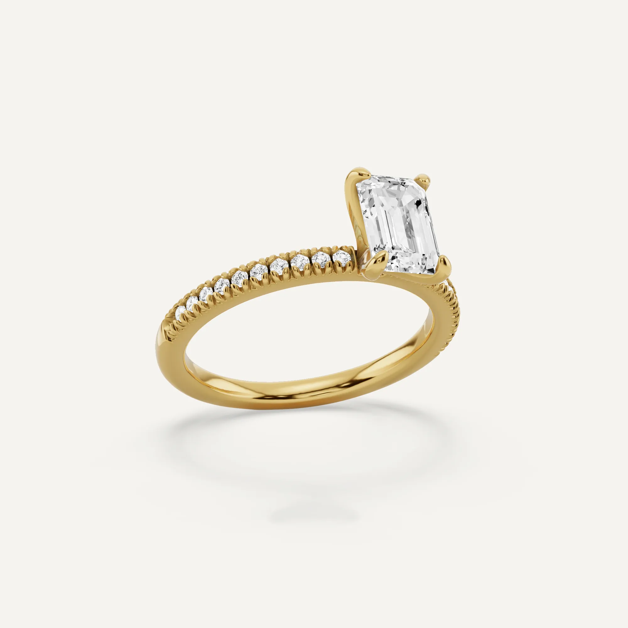 1 1/6 ctw Emerald Diamond Classic Pave Side Stone Engagement Ring