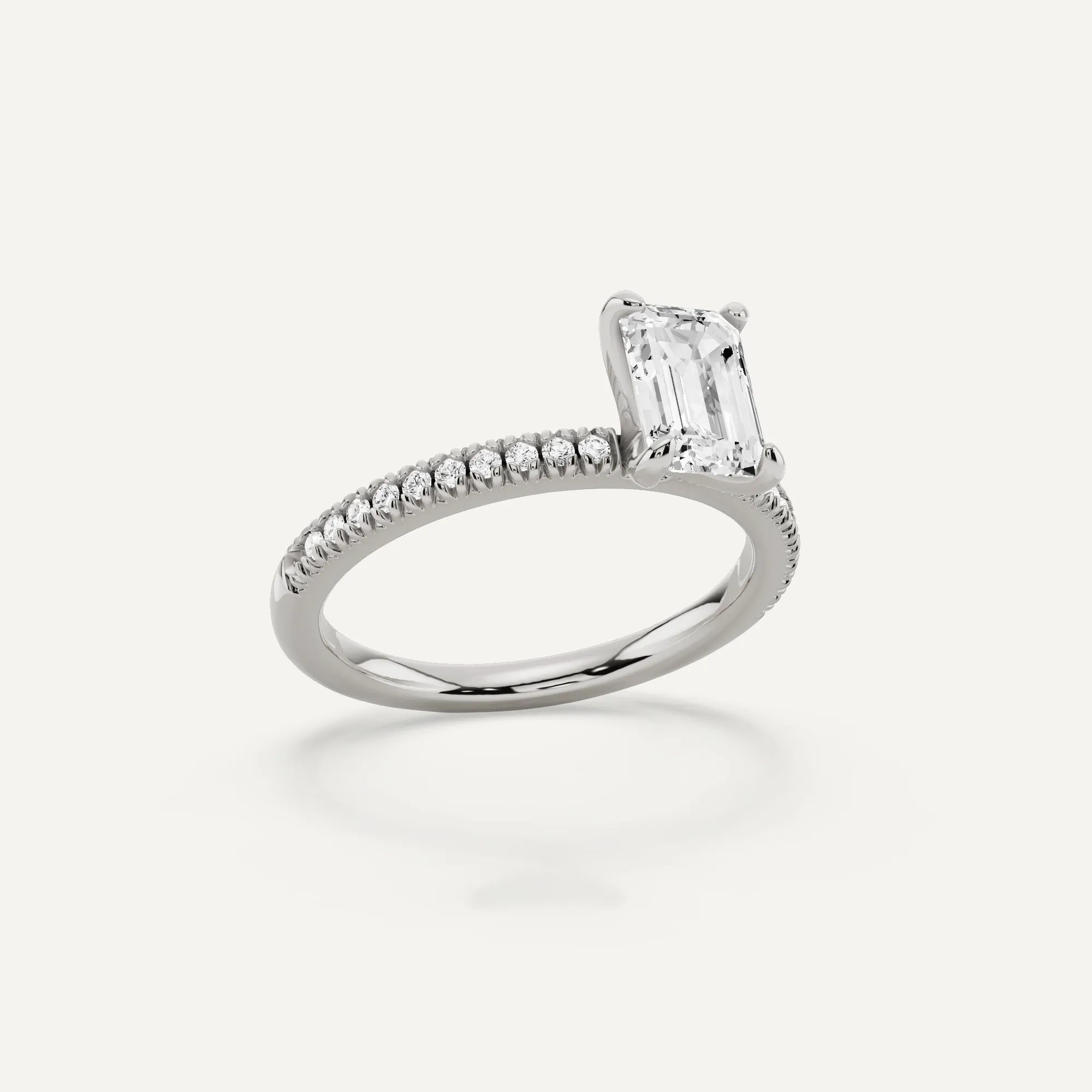 1 1/6 ctw Emerald Diamond Classic Pave Side Stone Engagement Ring