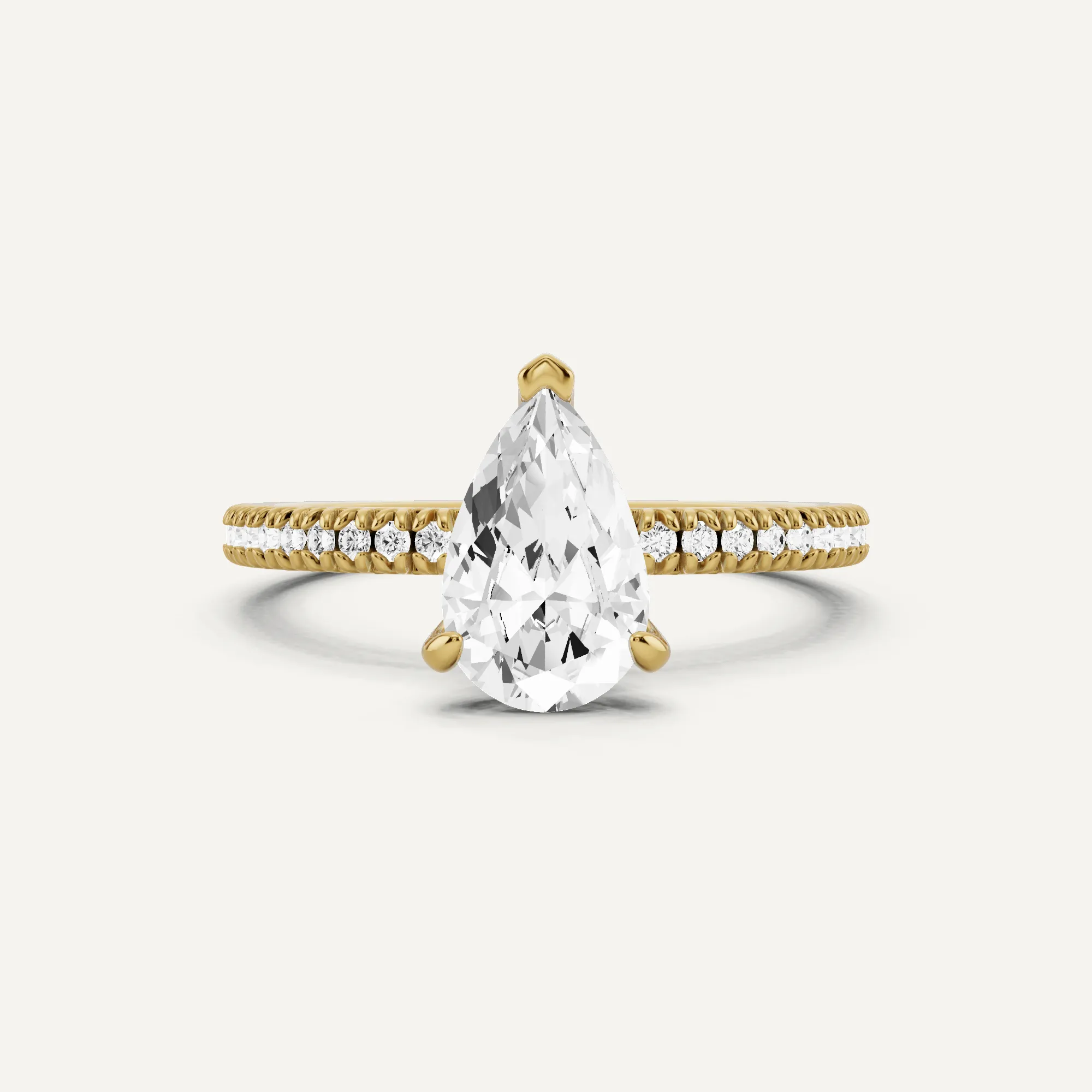 1 1/6 ctw Pear Diamond Classic Pave Side Stone Engagement Ring