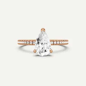 1 1/6 ctw Pear Diamond Classic Pave Side Stone Engagement Ring