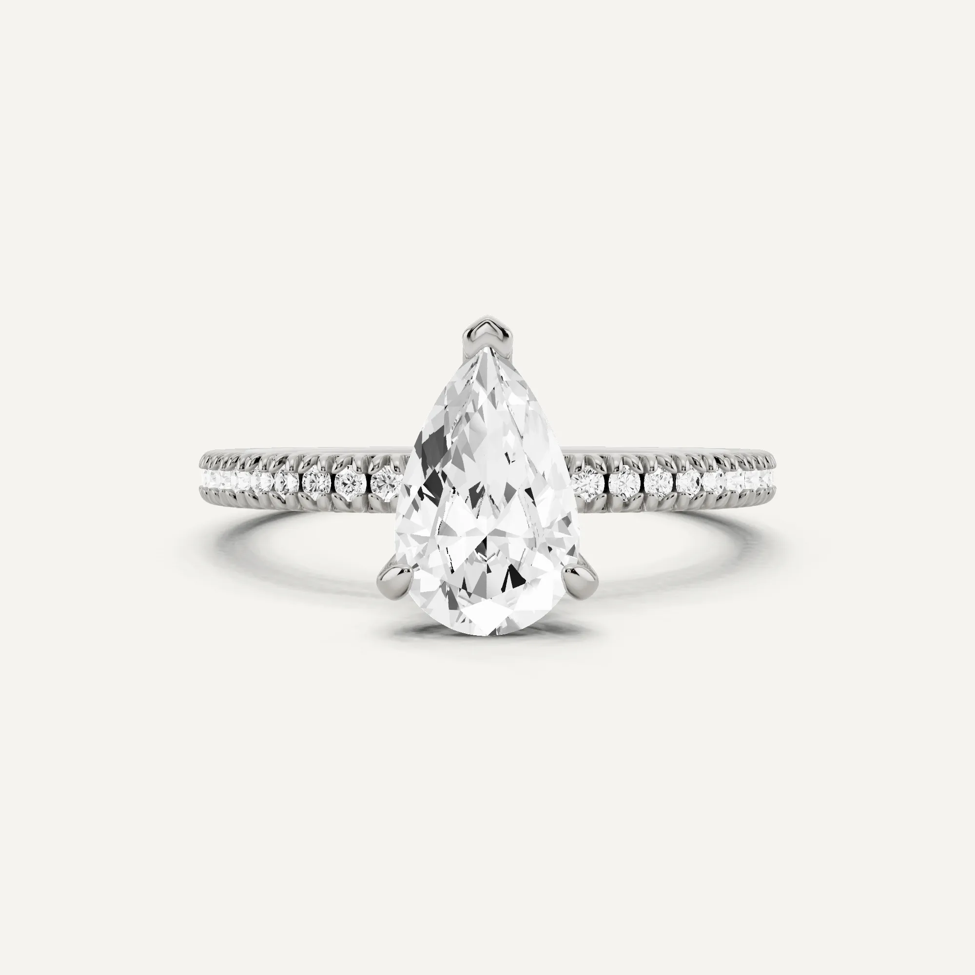 1 1/6 ctw Pear Diamond Classic Pave Side Stone Engagement Ring