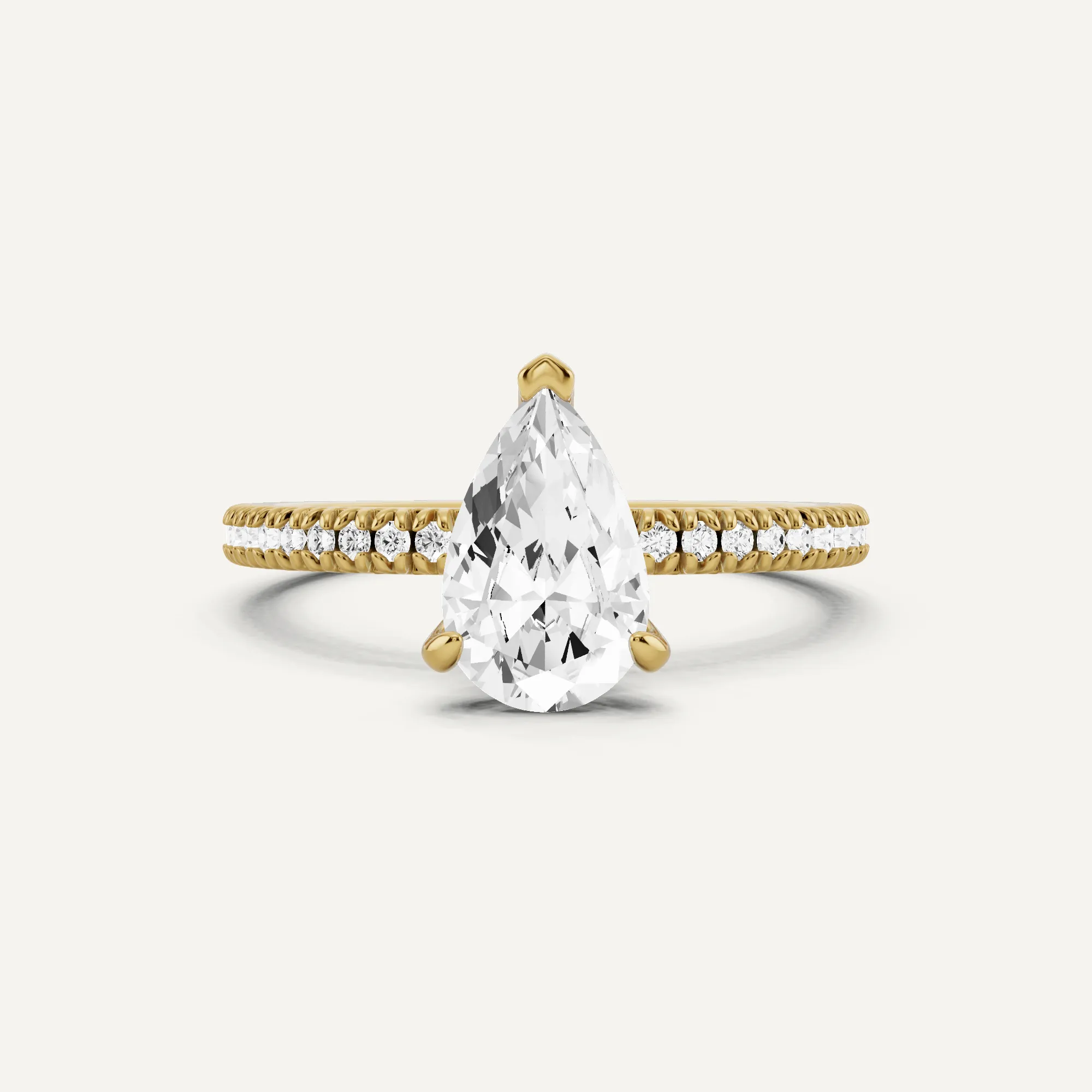 1 1/6 ctw Pear Diamond Classic Pave Side Stone Engagement Ring