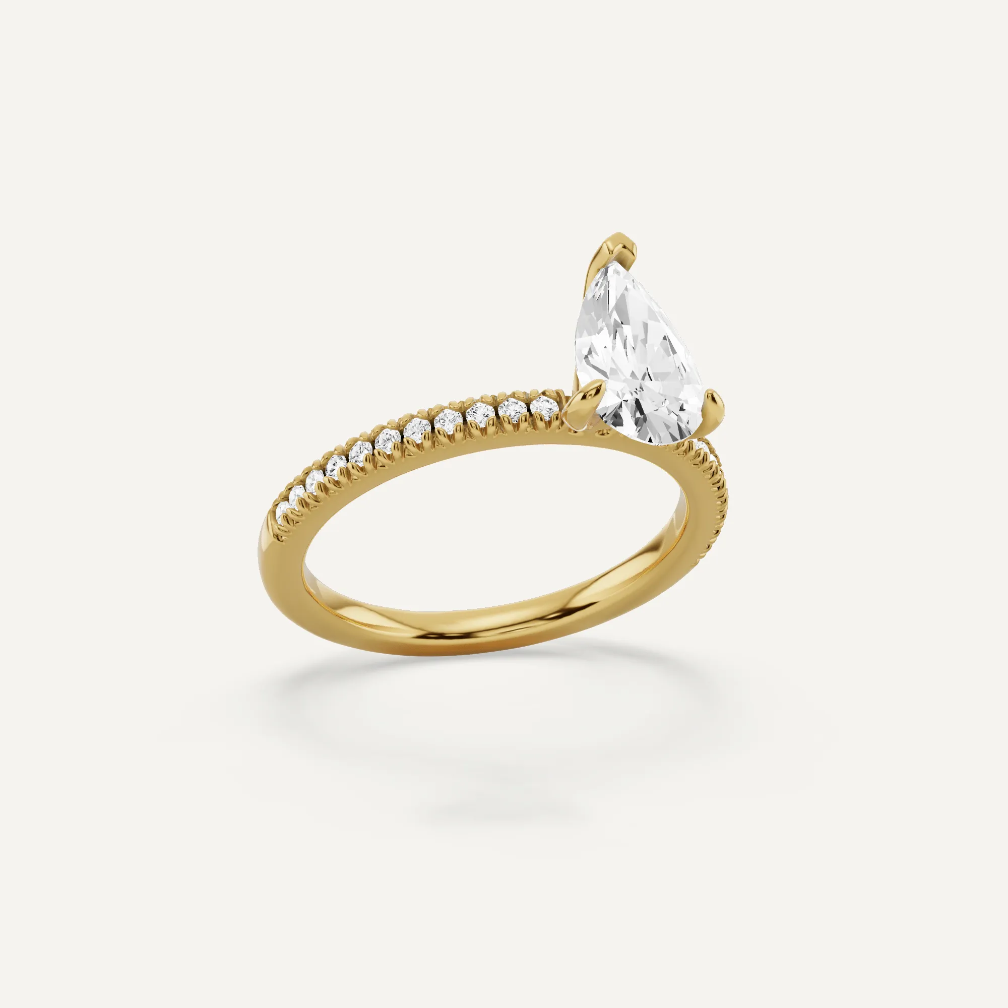 1 1/6 ctw Pear Diamond Classic Pave Side Stone Engagement Ring