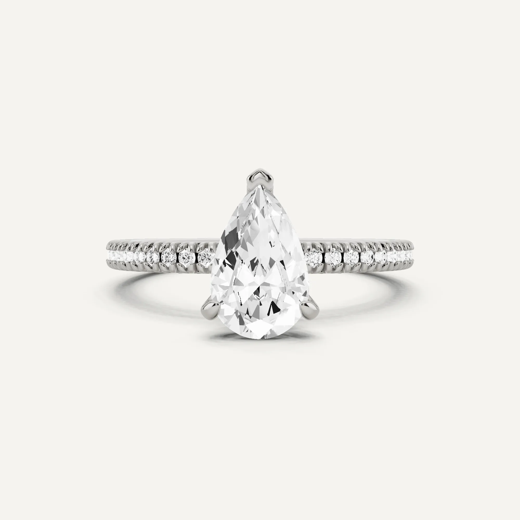 1 1/6 ctw Pear Diamond Classic Pave Side Stone Engagement Ring