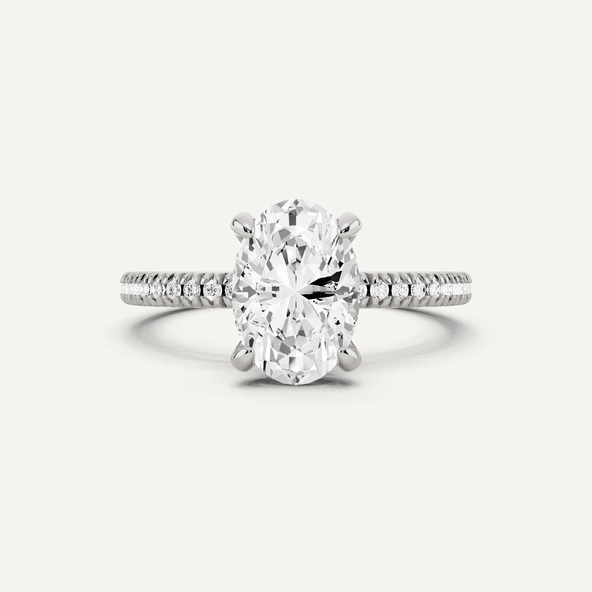 1 2/3 ctw Oval Diamond Classic Pave Side Stone Engagement Ring