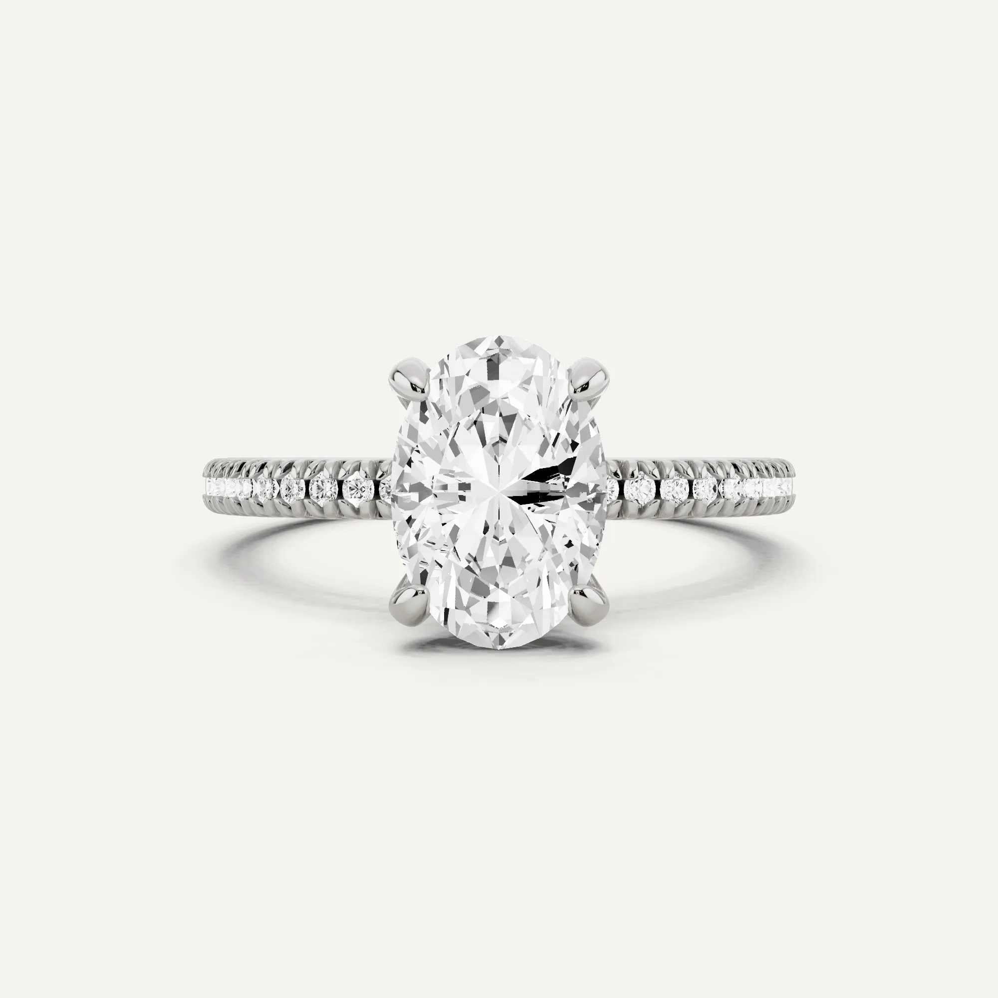 1 2/3 ctw Oval Diamond Classic Pave Side Stone Engagement Ring