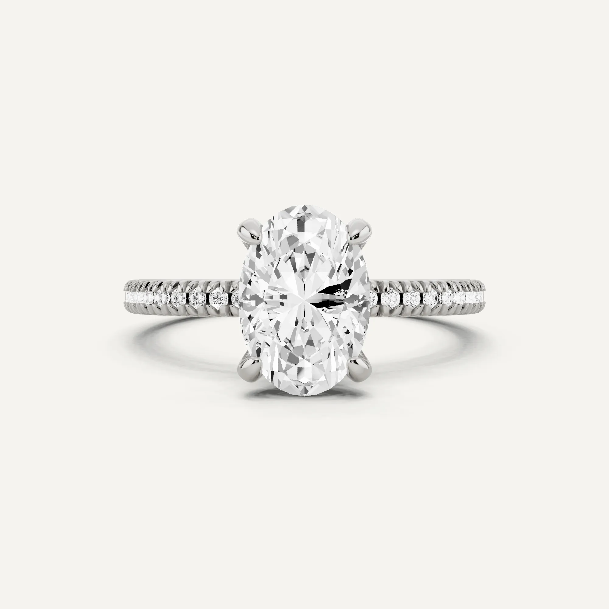 1 2/3 ctw Oval Diamond Classic Pave Side Stone Engagement Ring
