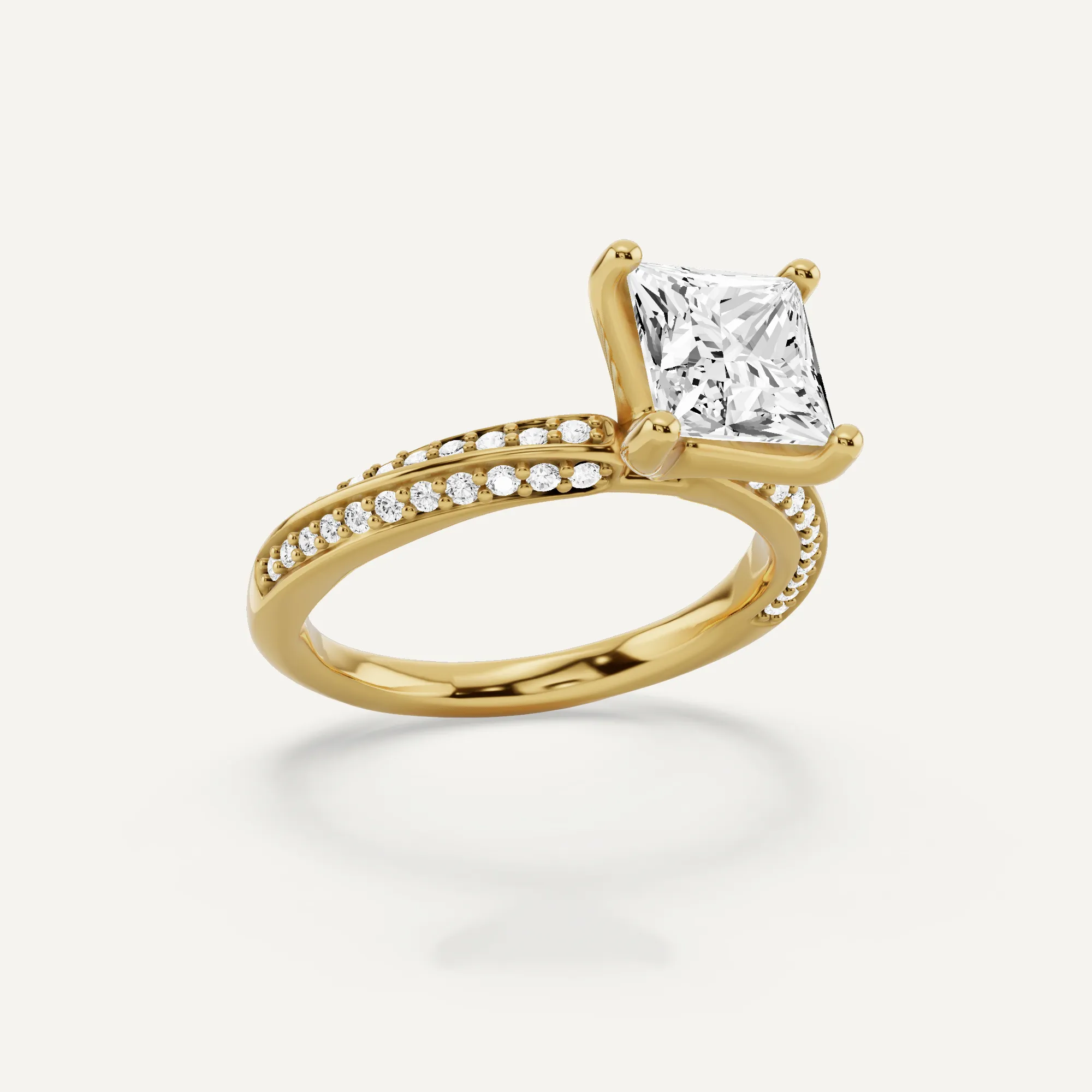 1 3/4 ctw Princess Diamond Spiral Twist Side Stone Engagement Ring