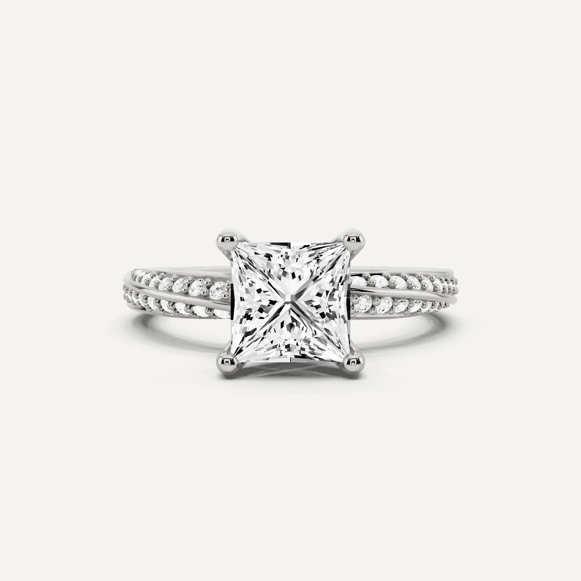 1 3/4 ctw Princess Diamond Spiral Twist Side Stone Engagement Ring